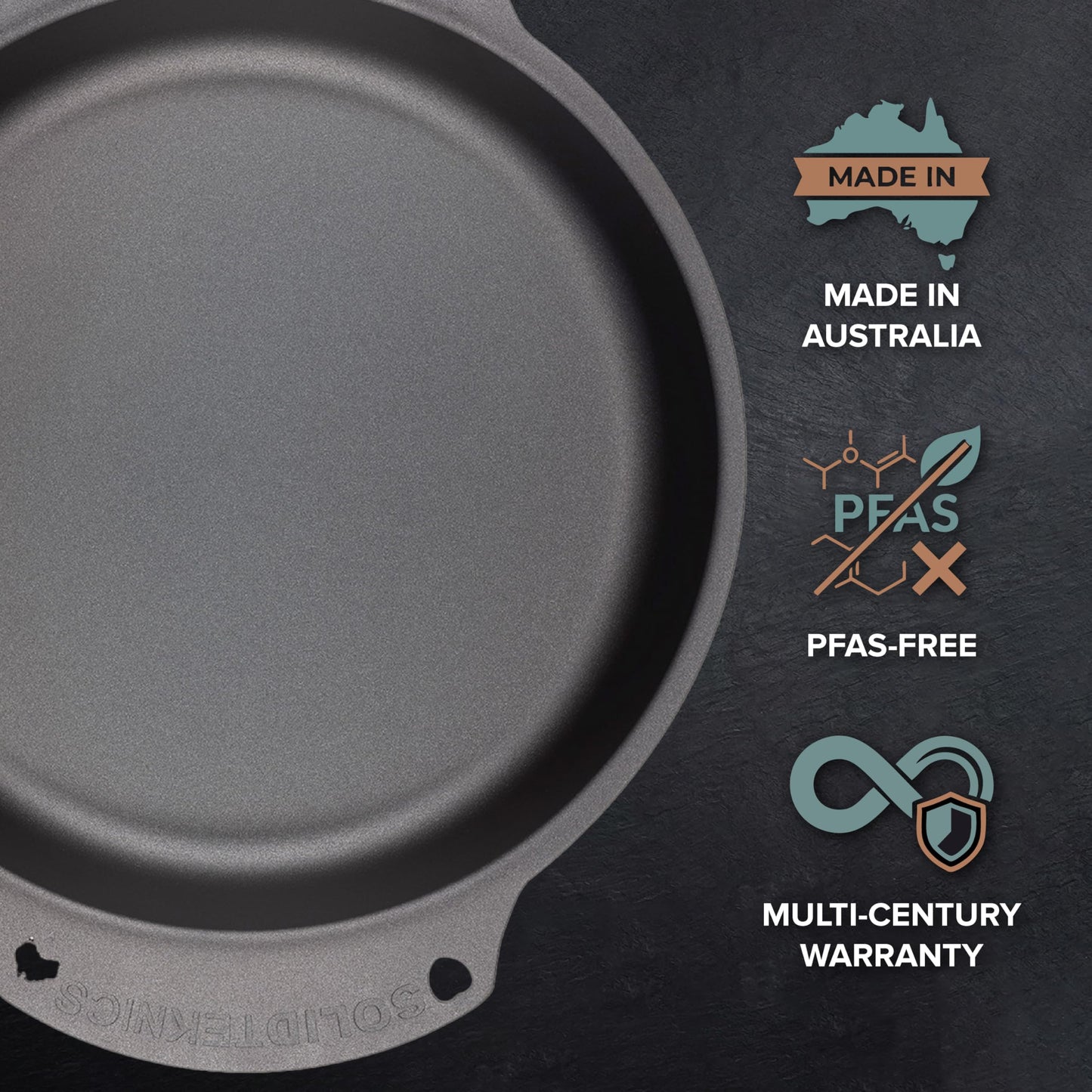 SOLIDTEKNICS 10" Naturally Seasoned Australian Iron Skillet – Lightweight Durable Outdoor Frying Pan for Camping, Grill, Smoker, Fire Pit & Campfire Cooking Portable Cookware for All Adventures