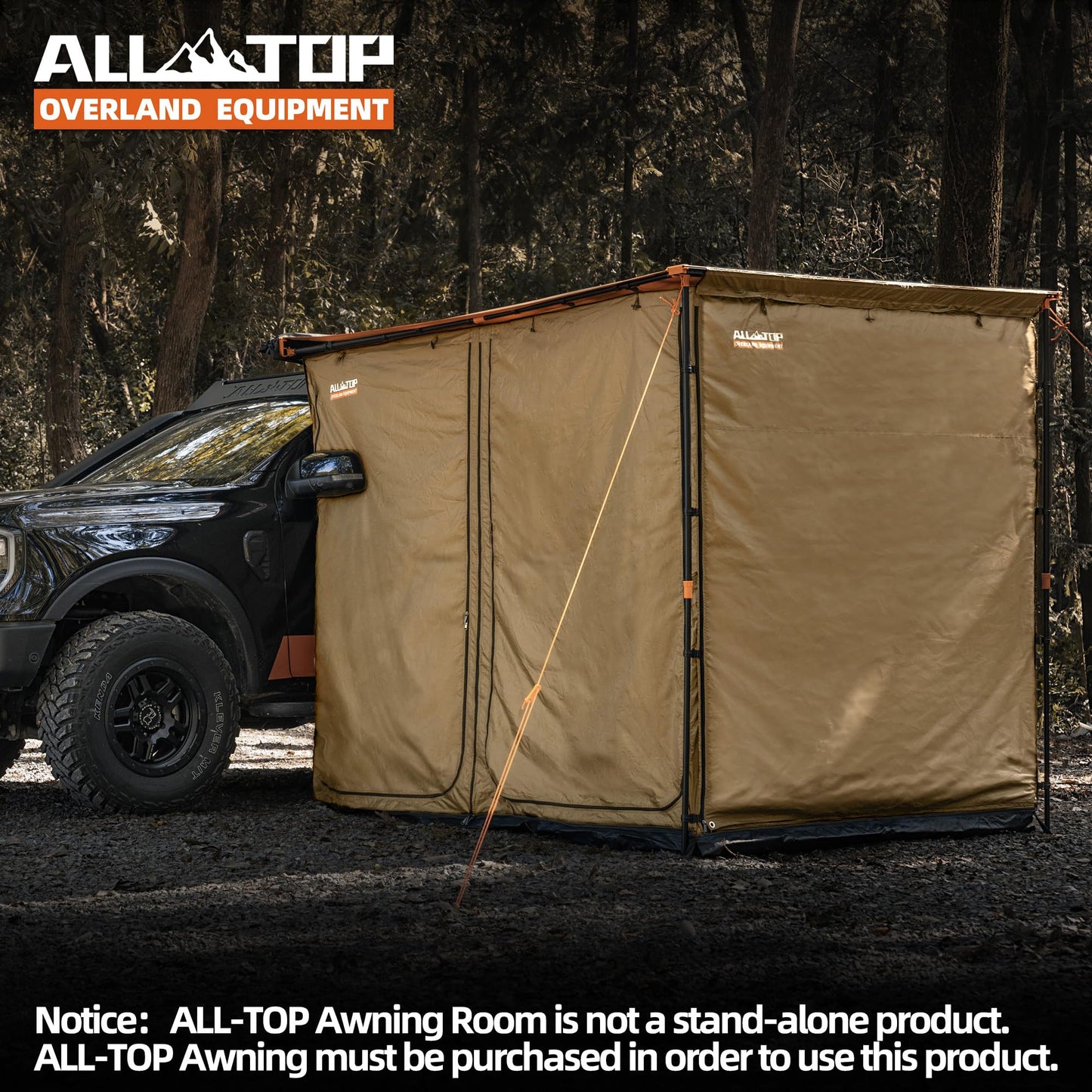 ALL-TOP Awning Room with Floor 6.6' x 8.2' Rip-Stop 210D Oxford Awning Tent with Bug-Resistance Mesh, Waterproof Sun Shelter for Overland, Camping(Room Only)