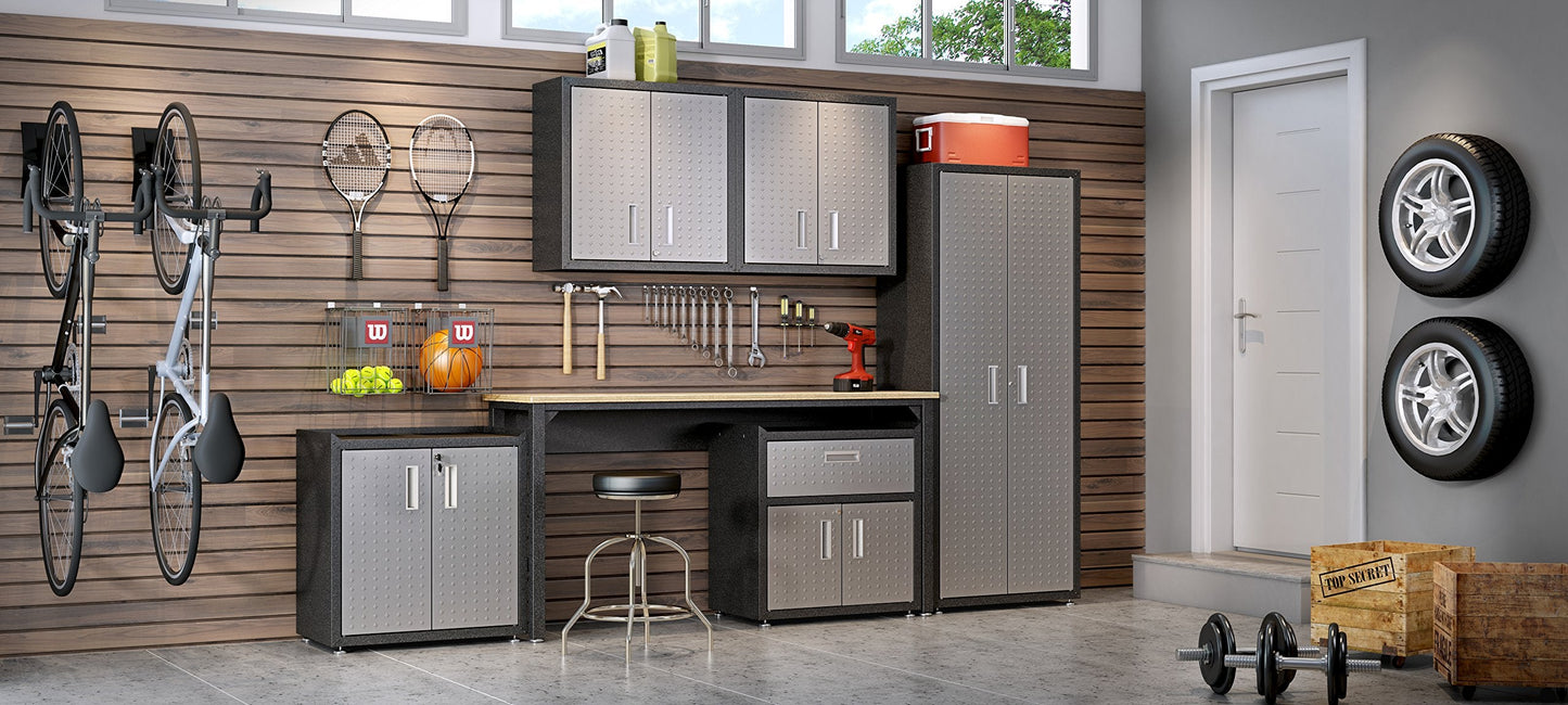 Manhattan Comfort Fortress Collection Convenient Durable Mobile Garage Chest Great for Tools and Supplies, Dark Charcoal Gray/Silver