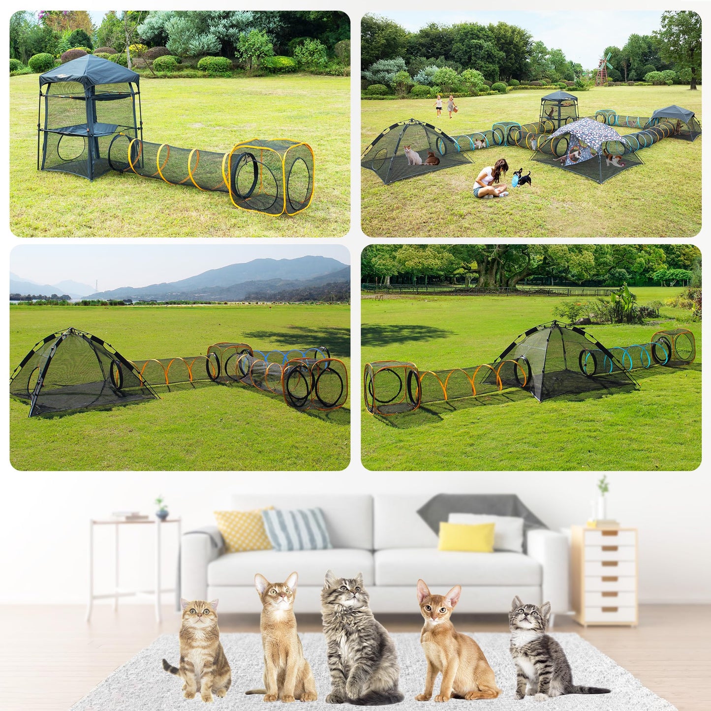 Cat Tent for Indoor and Outdoor Cat Enclosures(Outdoor, Tunnel, and Playhouse) Cat Playpen X-Large Portable Cat Tunnel Play Tents for Cats Rabbits and Small Animals Plus 2Tunnels & Cube