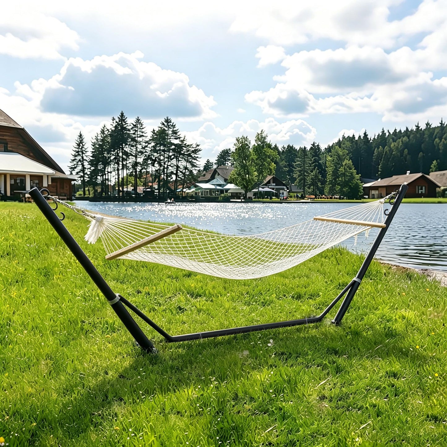 Miveda Universal Hammock Stand, Heavy Duty Adjustable 8-12FT Steel Hammock, 600lbs, Black Hammock Stand Weather Resistant for Outdoor Yard Garden with Bag