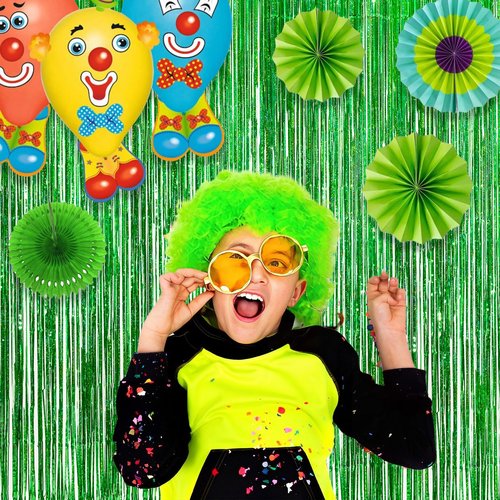 Green Tinsel Curtain Party Backdrop - GREATRIL Foil Fringe Streamers for St Patrick’s Day/Luau/Turtle/Hawaiian/Dinosaur/Ghost/Football/Christmas Decorations 2 Packs