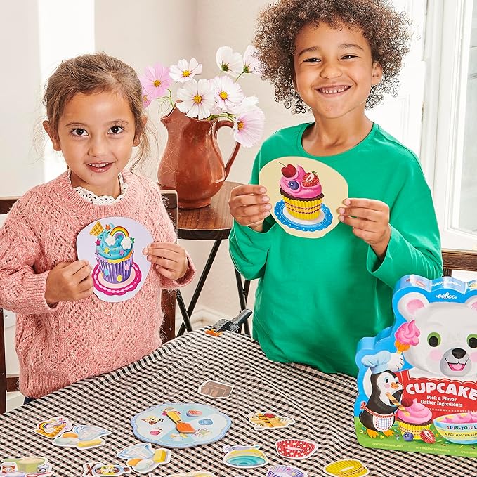 eeBoo: Cupcake Shaped Spinner Game - Animal & Baking Themed Game for Kids Spin to Collect Ingredients Preschool Ages 3+ 2-4 Players