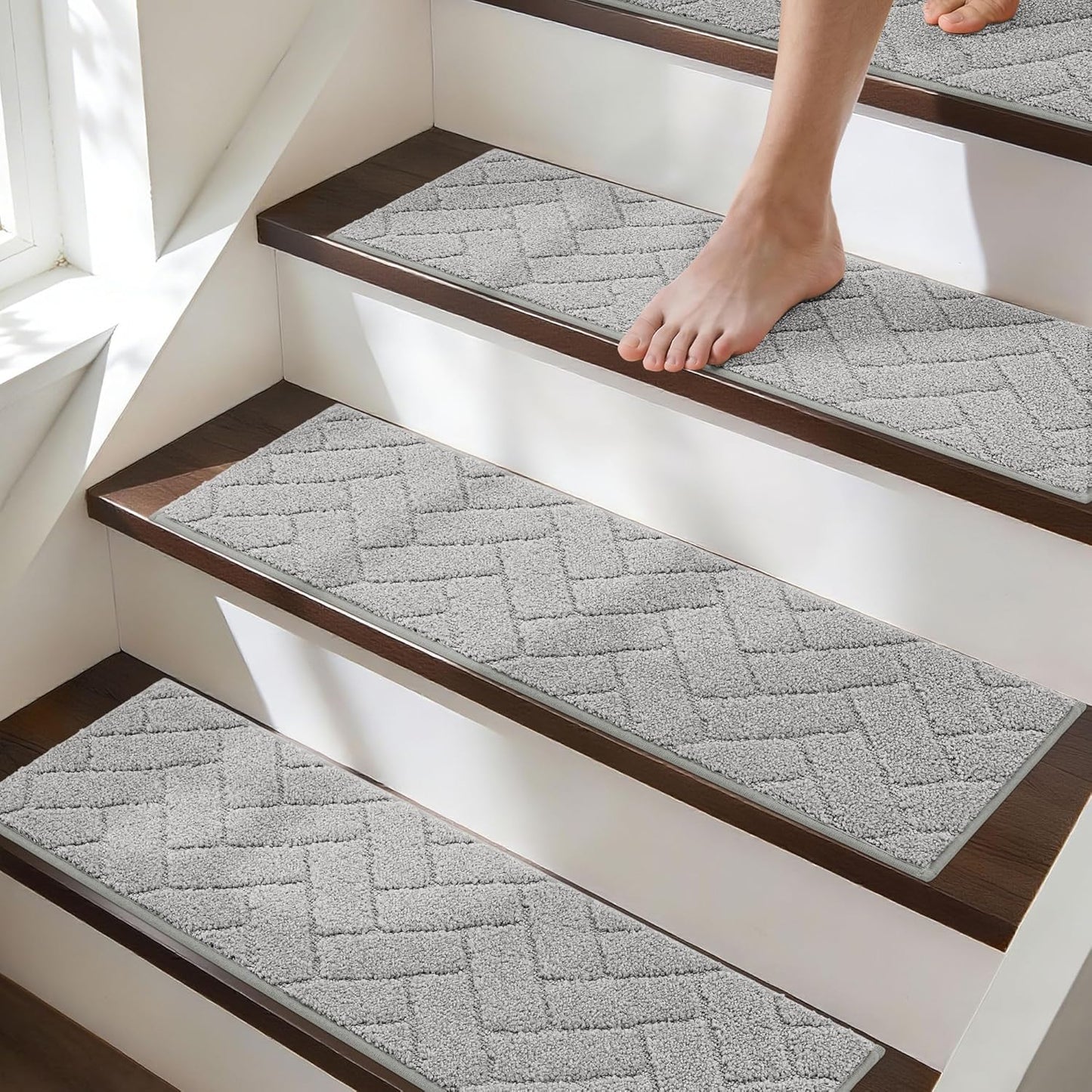 BEQHAUSE Non-Slip Carpet Stair Treads - Soft Indoor Stair Runners, 9" x 28", 15pcs, Grey, Machine Washable