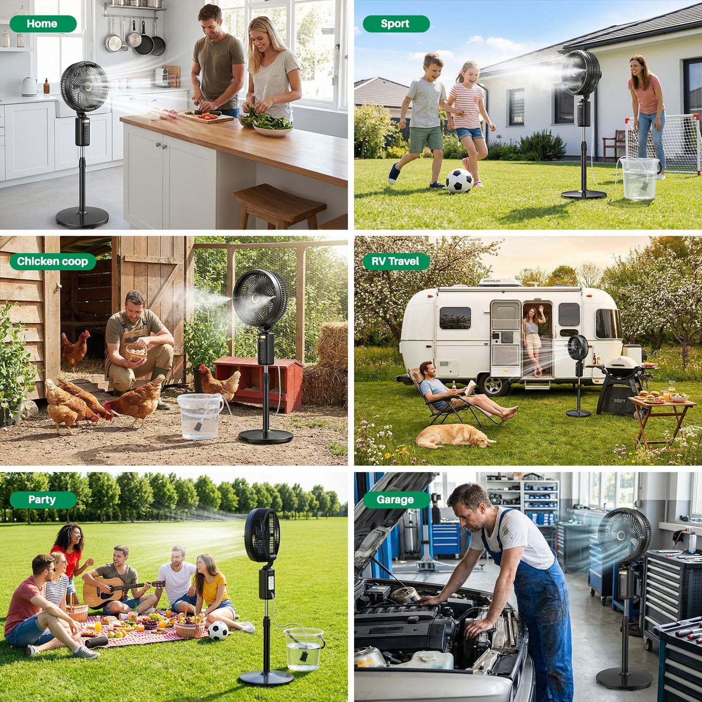 Ausic Outdoor Misting Fan for Patio, 30000mAh Rechargeable Battery Powered Cordless Pedestal Fan, 12" Oscillating Portable Cooling Fan, Standing Fan with Remote Mister for Camping/Backyard