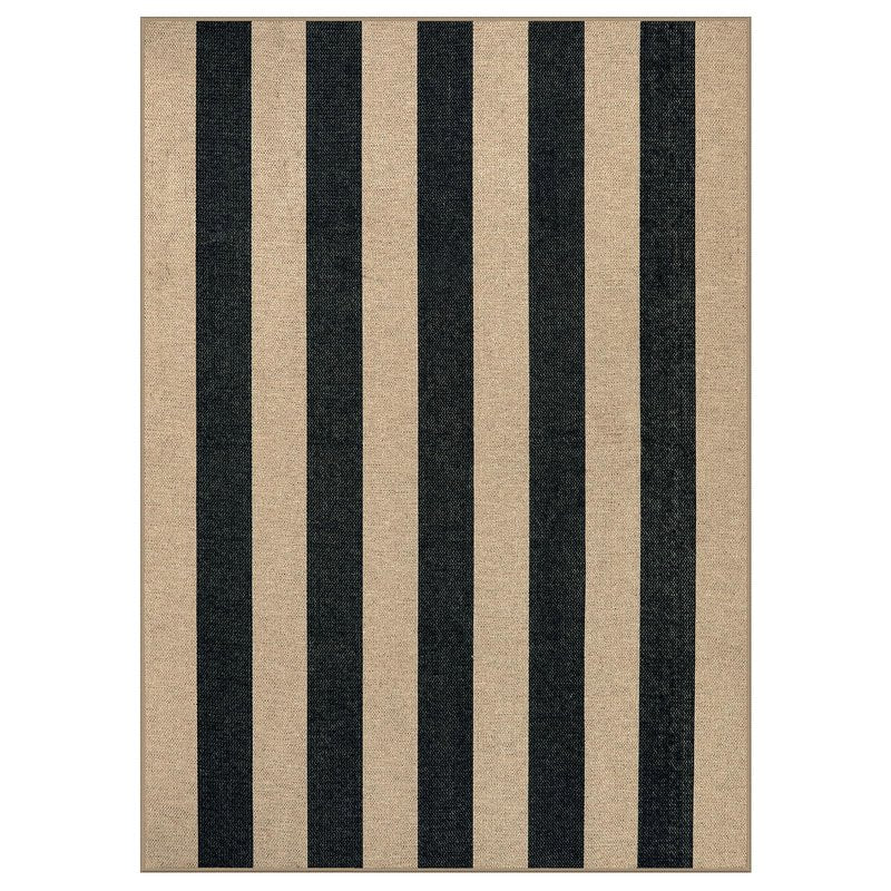 Lahome Elance Striped Easy Jute Outdoor Rug 5x7, Large Neutral Dining Living Room Rug, Farmhouse Non Slip Non Shedding Washable Indoor Outdoor Black Carpet for Office Deck Patio Backyard Bedroom