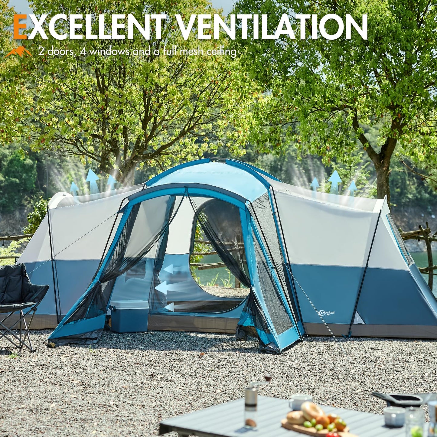 PORTAL 10 Person Tent for Camping, Large Family Camping Tents with 3 Room & Screen Room, PFAS-Free Waterproof Tunnel Tents with Rainfly, Large Tent for Outdoor Camping