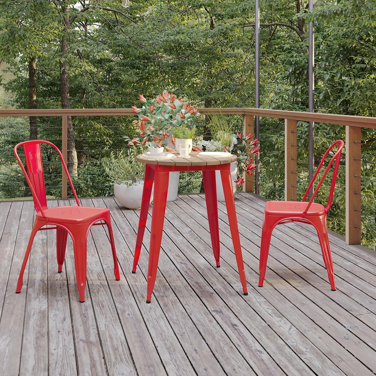 Flash Furniture Declan Commercial Outdoor Dining Table, All Weather Poly Resin Top with Steel Base, 23.75" Round, Brown/Red