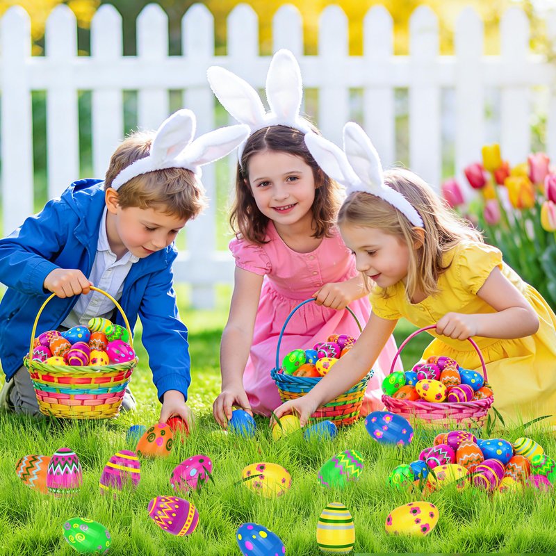 NAWITDA 24 Pack 2.4 Inch Plastic Printed Easter Eggs, Empty Fillable Eggs Bulk for Easter Egg Hunt, Easter Basket Stuffers Fillers, Classroom Prize Supplies, Filling Treats and Party Favors