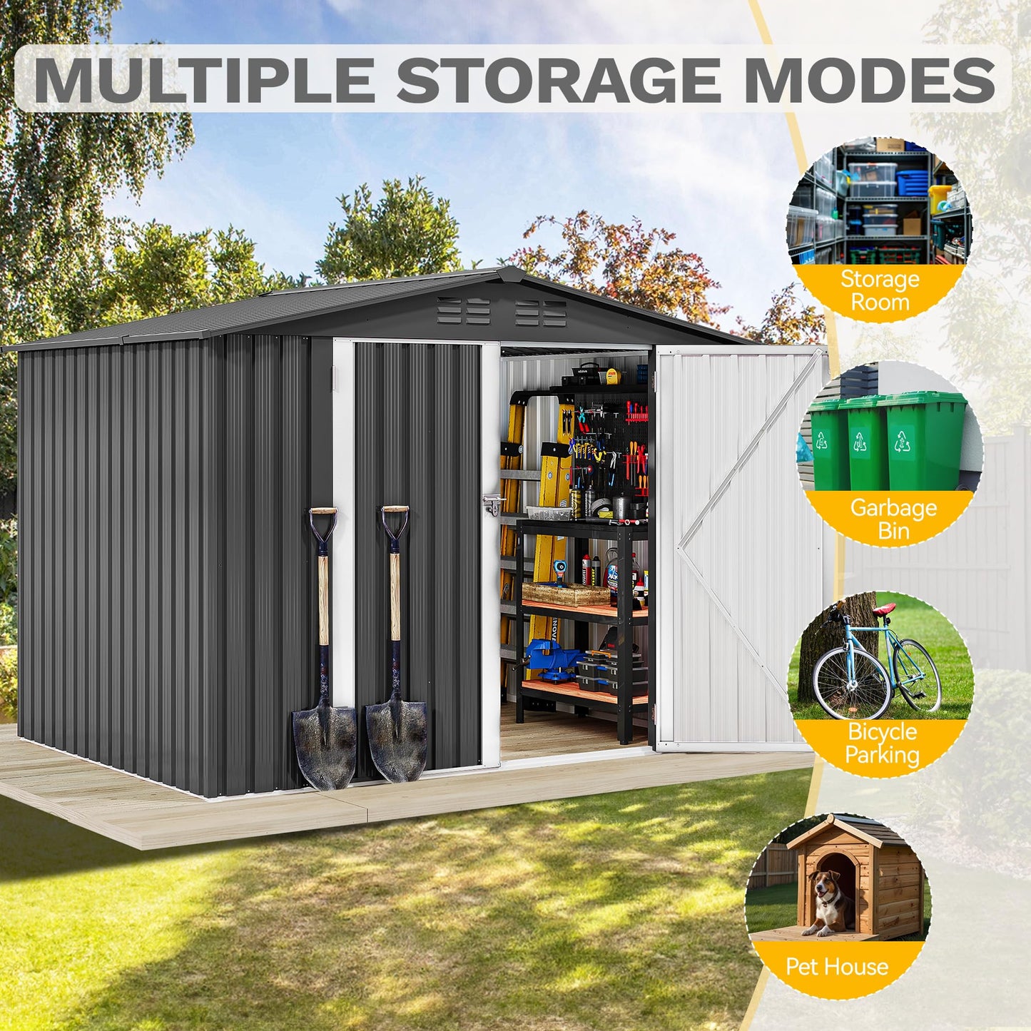 DWVO 7'x5' Large Metal Outdoor Storage Shed, Heavy Duty Tool Storage Sheds for Backyard Patio Lawn - Ideal for Bicycles, Garden Tools, and Lawn Equipment, Easy-to-Assemble, Dark Gray