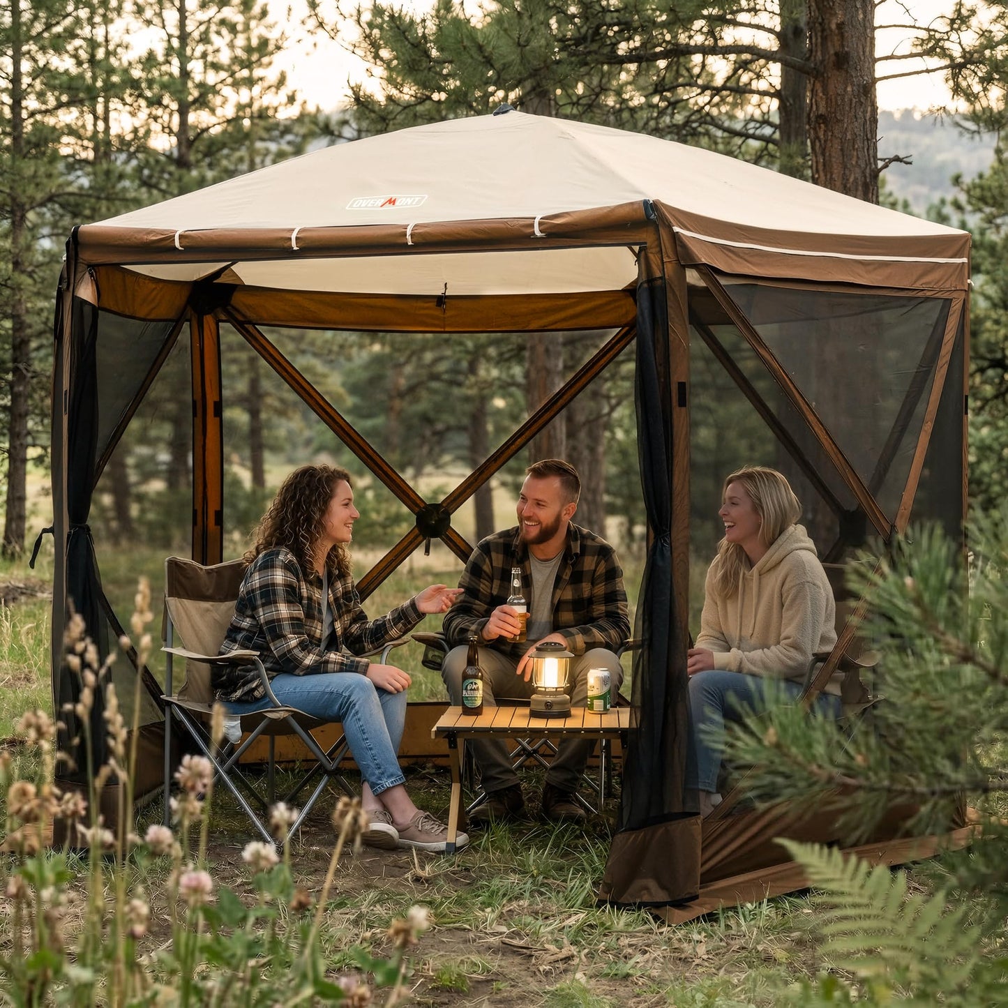 Overmont 10x10FT Pop up Gazebo Screen Tent - Large Instant Screen House Tent with Netting Removable Wind Cloths Full Open Door Skylight - Portable Outdoor Shelter for Camping Backyard Patio Parties