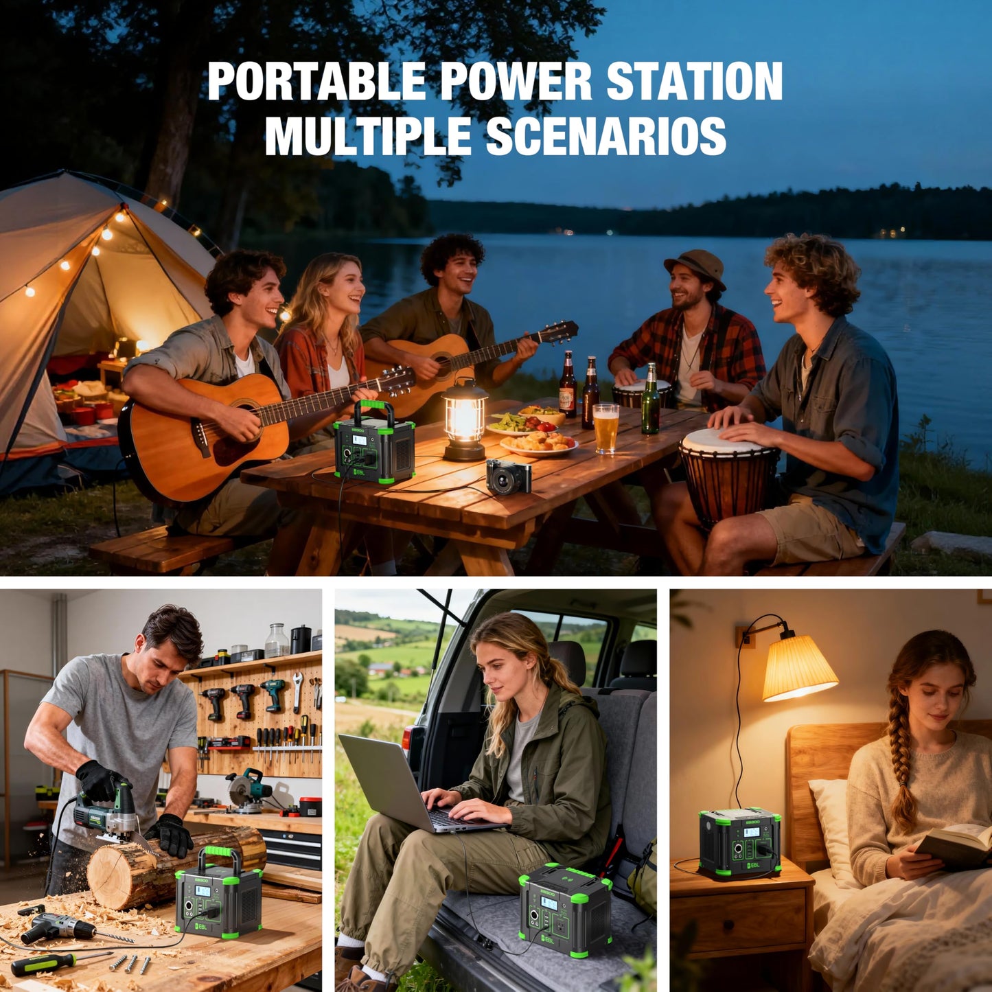 EBL Portable Power Station 288.6Wh 330W Solar Generator Pure Sine Wave AC Output (600W Peak) with 5W Wireless Charger, SOS LED Light & Multi-Port Design for Camping Home Emergency RV CPAP