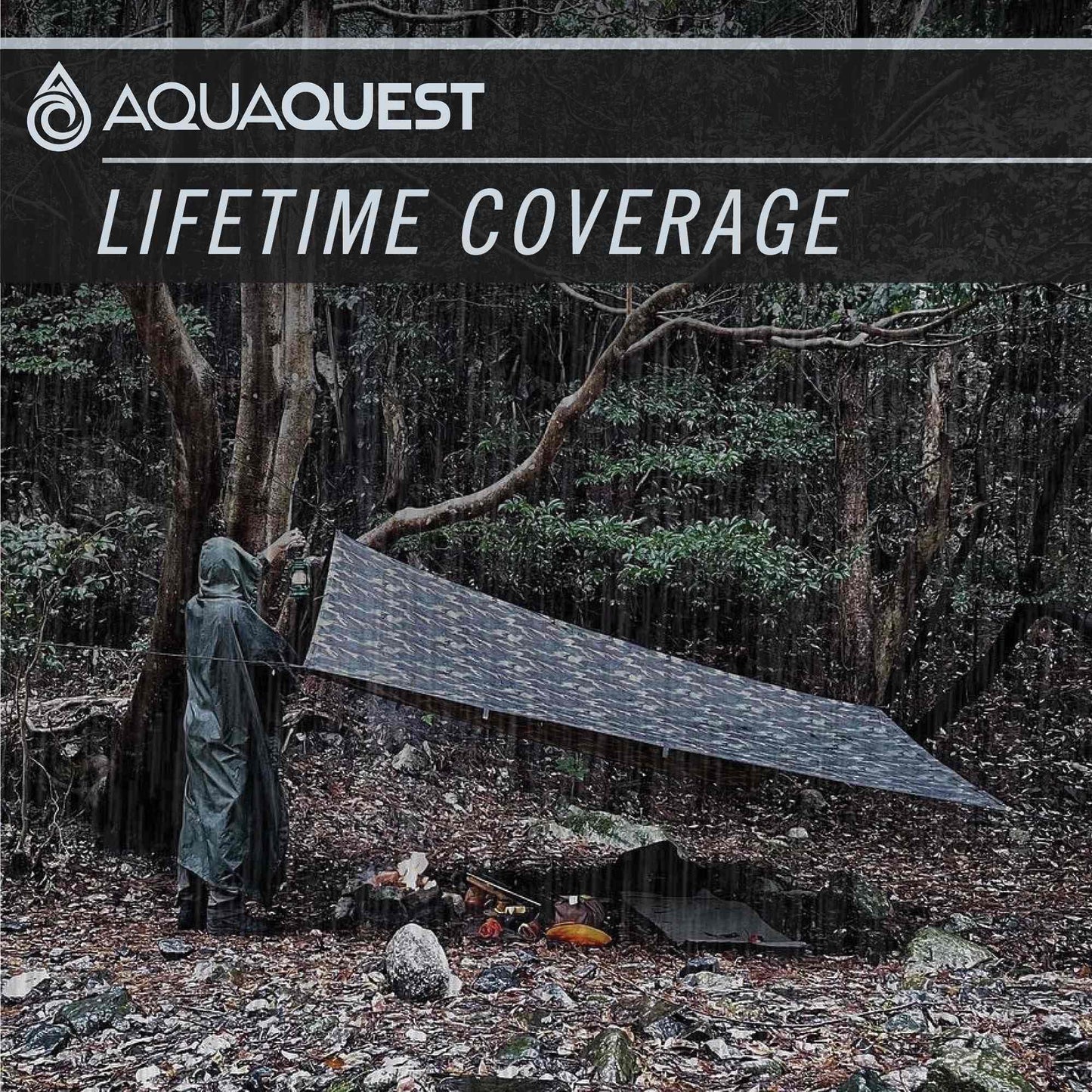 AquaQuest Safari Tarp – Lightweight Waterproof (5,000 mm) Seam-Taped Ripstop Rain Fly for Backpacking, Thru-Hiking & Hammock Camping – 10x10 Boulder Camo