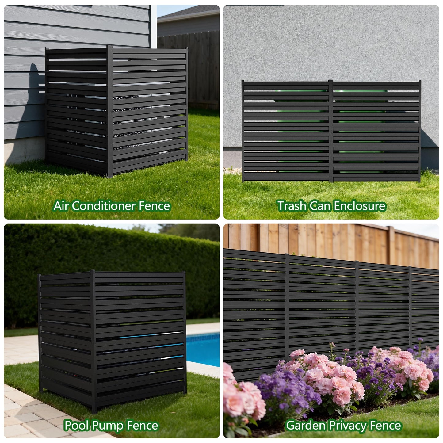 GILPWA 42" H x 38" W (2 Panels) Outdoor Privacy Screens, Air Conditioner Fence Metal Trash Can Privacy Fence Panels for Garden, Pool Equipment Enclosure, No Dig Backyard Patio Fencing (Black)