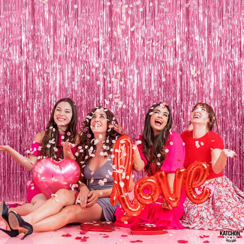 KatchOn, Pink Fringe Backdrop - Large, Pack of 2 | Pink Streamers for Birthday Decorations | Valentines Decor, Galentines Day Decorations, Baby Shower, Gender Reveal, Bachelorette Party Decoration