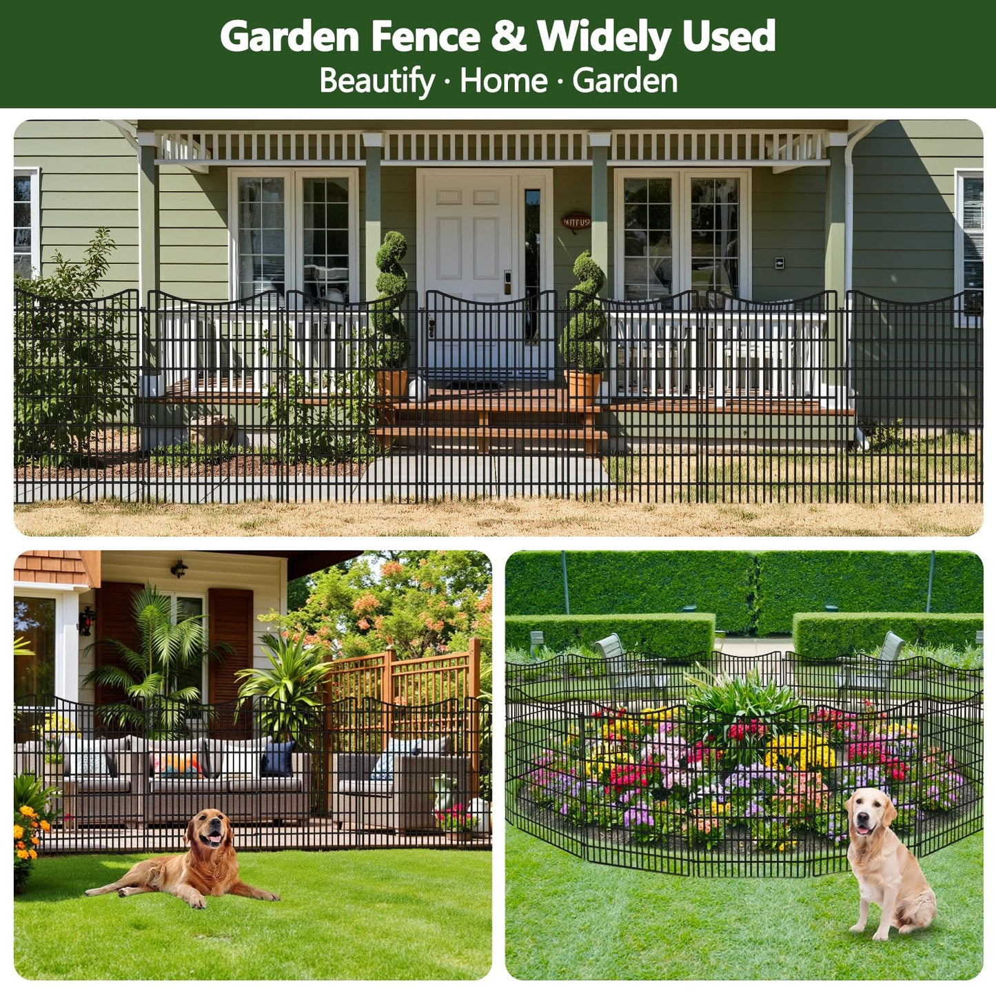 10 Panels No Dig Dog Fence Outdoor for Yard, 48 in (H) x 23.6 ft (L) Animal Barrier Fence Rustproof Metal Wire Panel Border for Dog, Tall Garden Fenceing Panels Temporary Ground Stakes for Yards,Patio