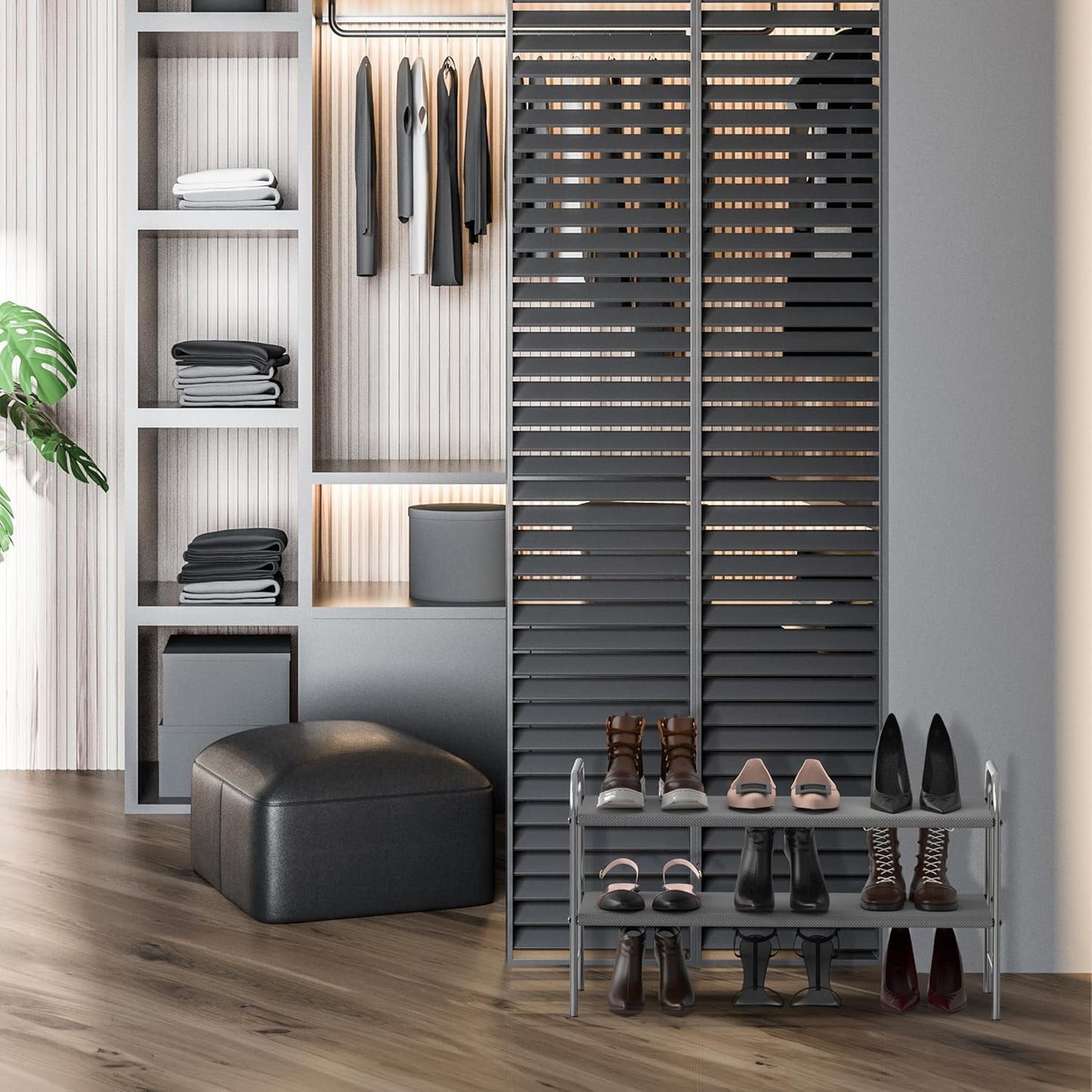 Simple Houseware 2-Tier Shoe Rack - Stylish Grey Storage Organizer for Home Entryway