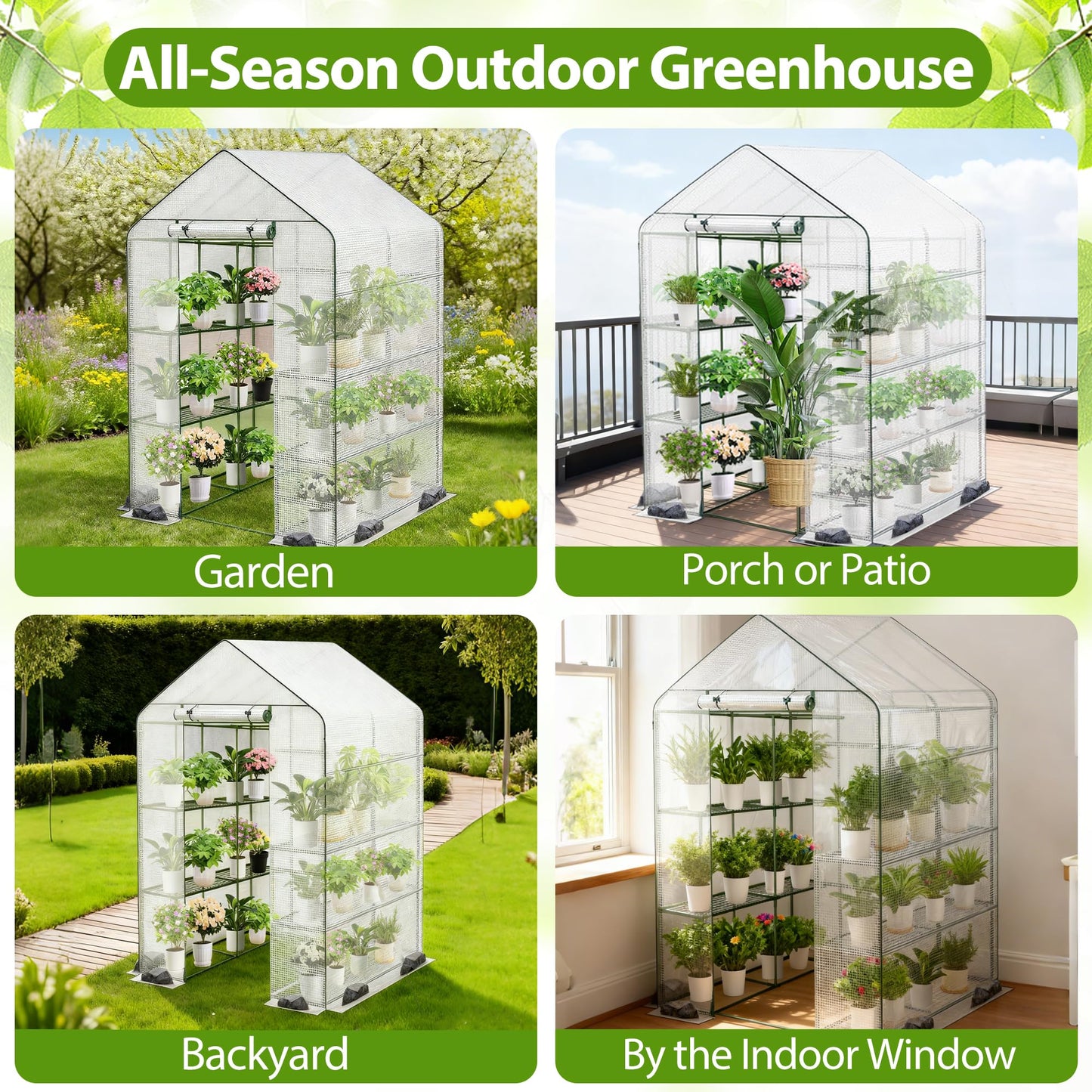 Carotex Walk-in Greenhouse, 48 x 73 x 75 Inch Outdoor Plant Green House with 3 Tiers 12 Shelves, Heavy Duty Steel Frame & Thicken PE Cover, Portable Greenhouses for Balcony, Patio, Deck, Gardening