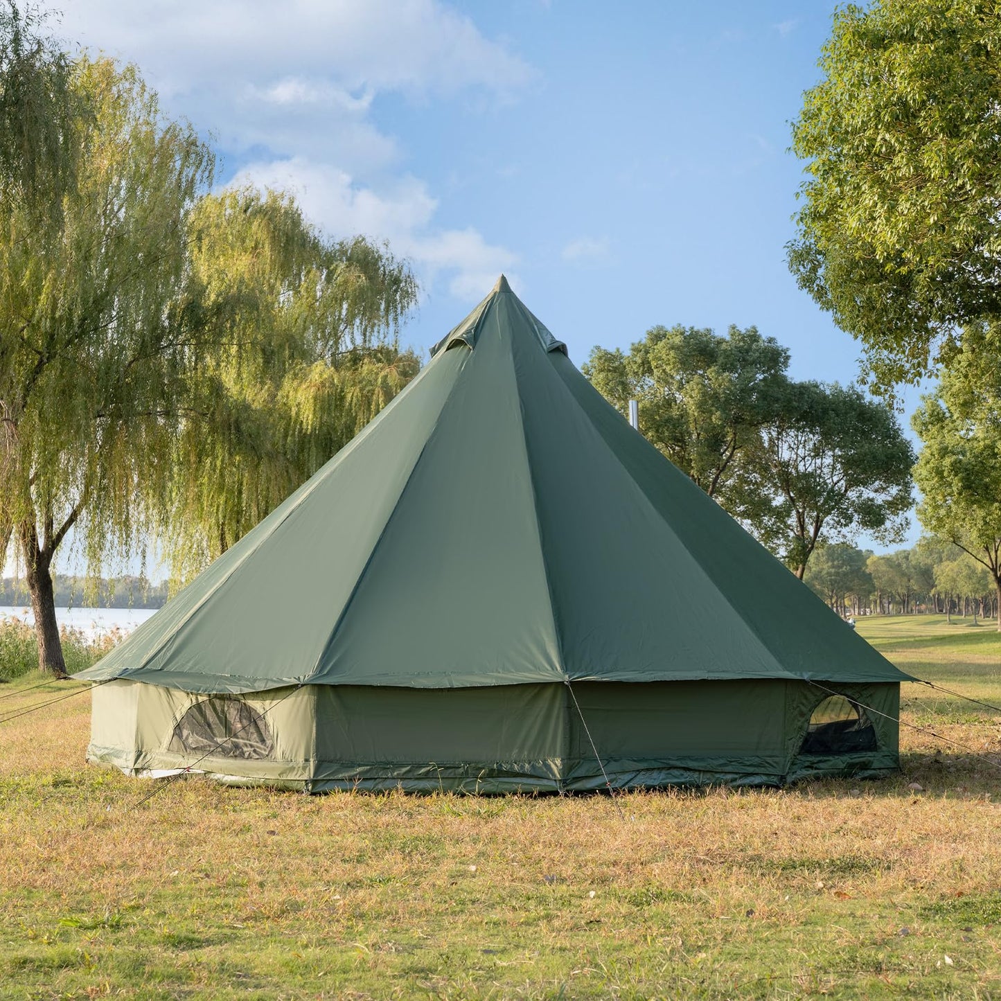 Bell Tent with Stove Jack, Spacious 16.4ft Family Glamping Yurt, 6-8 Person, 4 Season, Easy Setup, Waterproof, Ventilated Outdoor Shelter(16.4ft(Green))