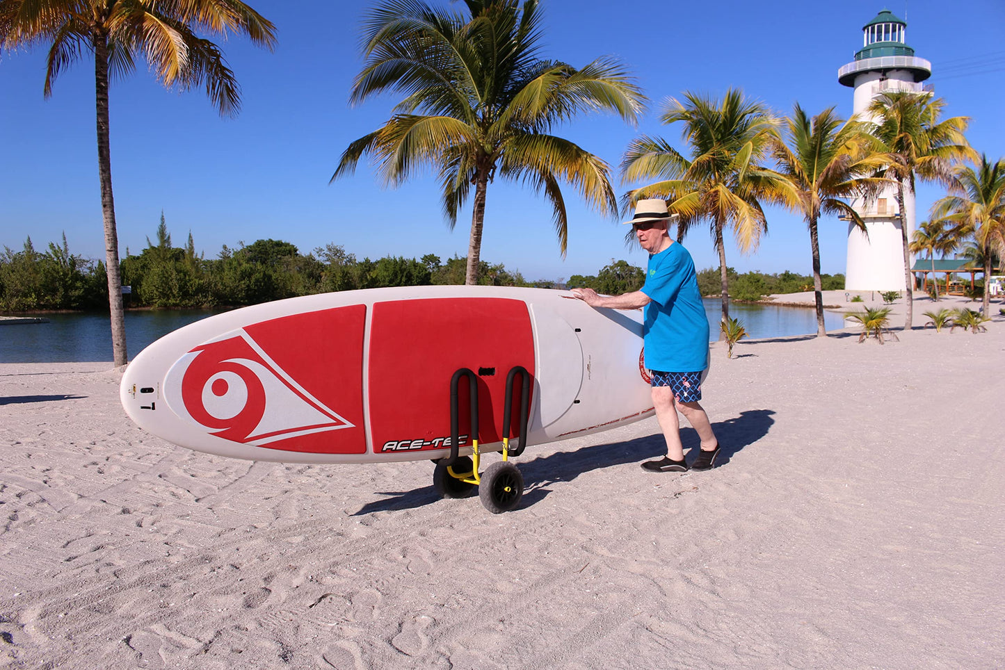 Suspenz Stand Up Paddle Board & Surfboard Transport Cart with Airless Wheels, Single-Up SUP Carrier Trolley, Yellow (22-9911)