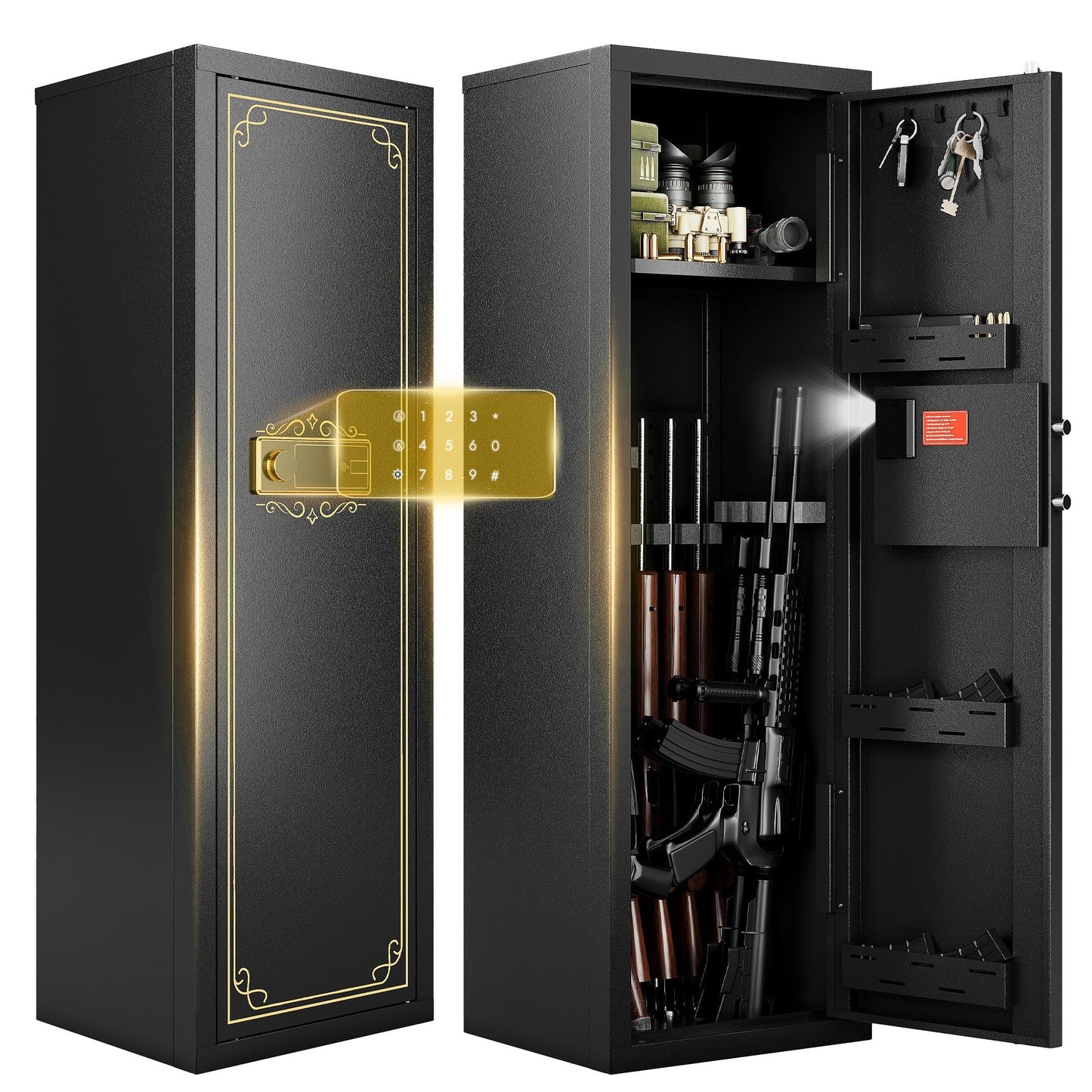 KAER 8-12 Fingerprint Long Gun Safe for Rifles & Pistols | Password Lock | Adjustable Shelves | Perfect for Apartments, Homes, Offices | Secure Storage and Quick Access Gun Cabinet
