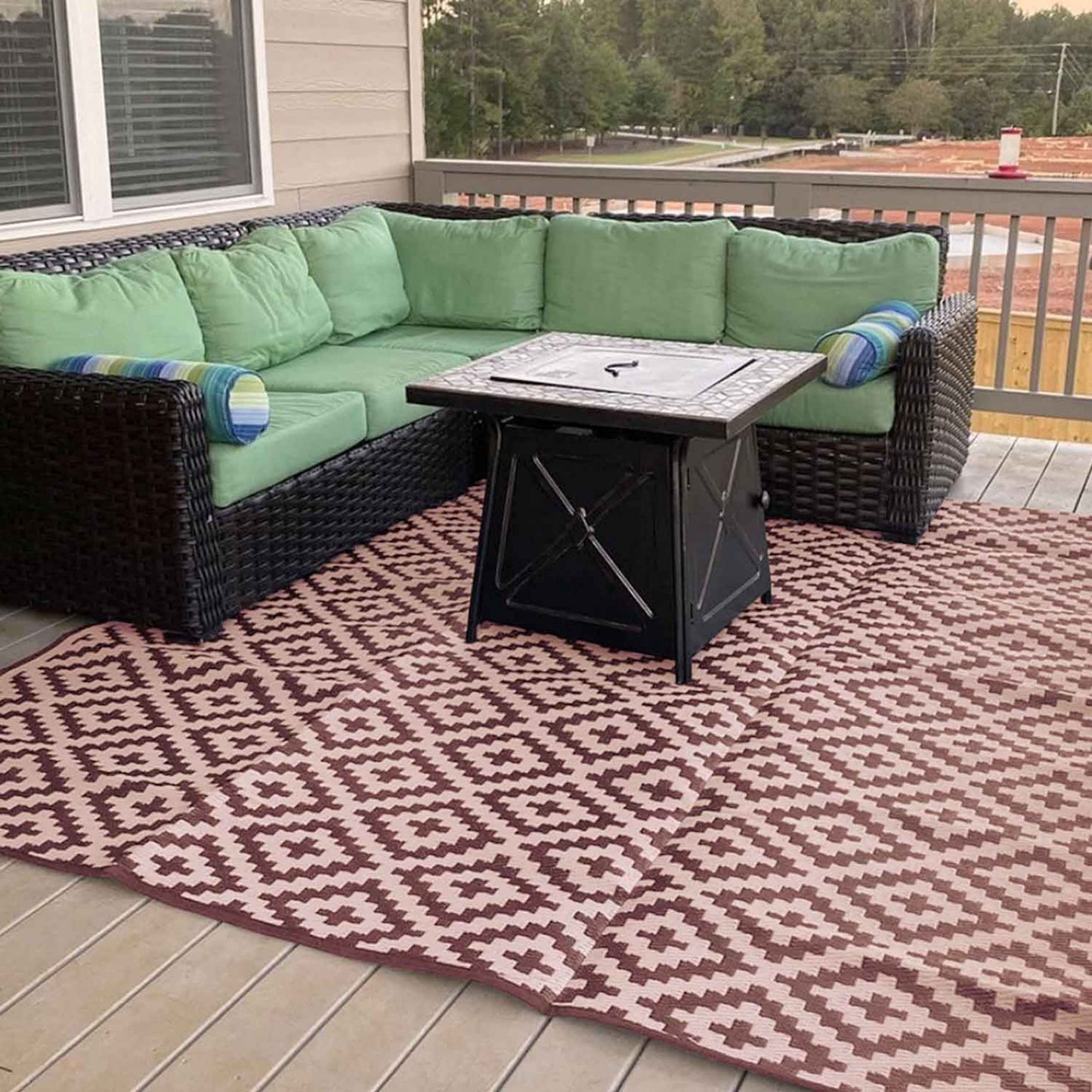 Mountain Mat Premium RV Patio Mat Size 8' x 16' Made from Recycled Plastic for Camping - Thick 5 mm Heavy Duty, Waterproof, Reversible Rugs Recycled Polypropylene (8' x 16', Brown Diamond)