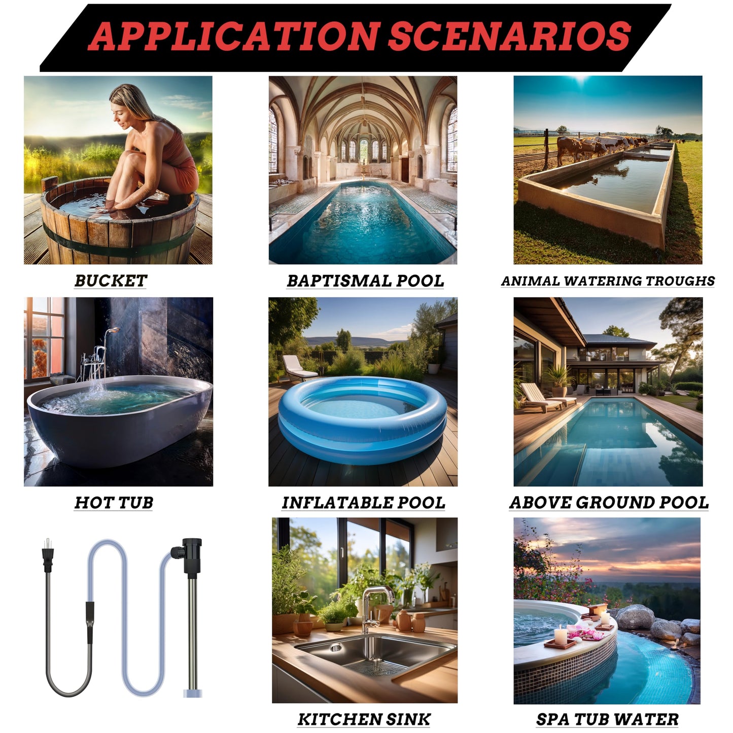JHAOHEATE 3000W 240V Immersion Water Heater with Temp Control & WiFi Timer – Portable Submersible Heater for Baptistry, Above-Ground Pool, Spa, Inflatable Pool, Baptismal Pool, Bathtub & Hot Tub