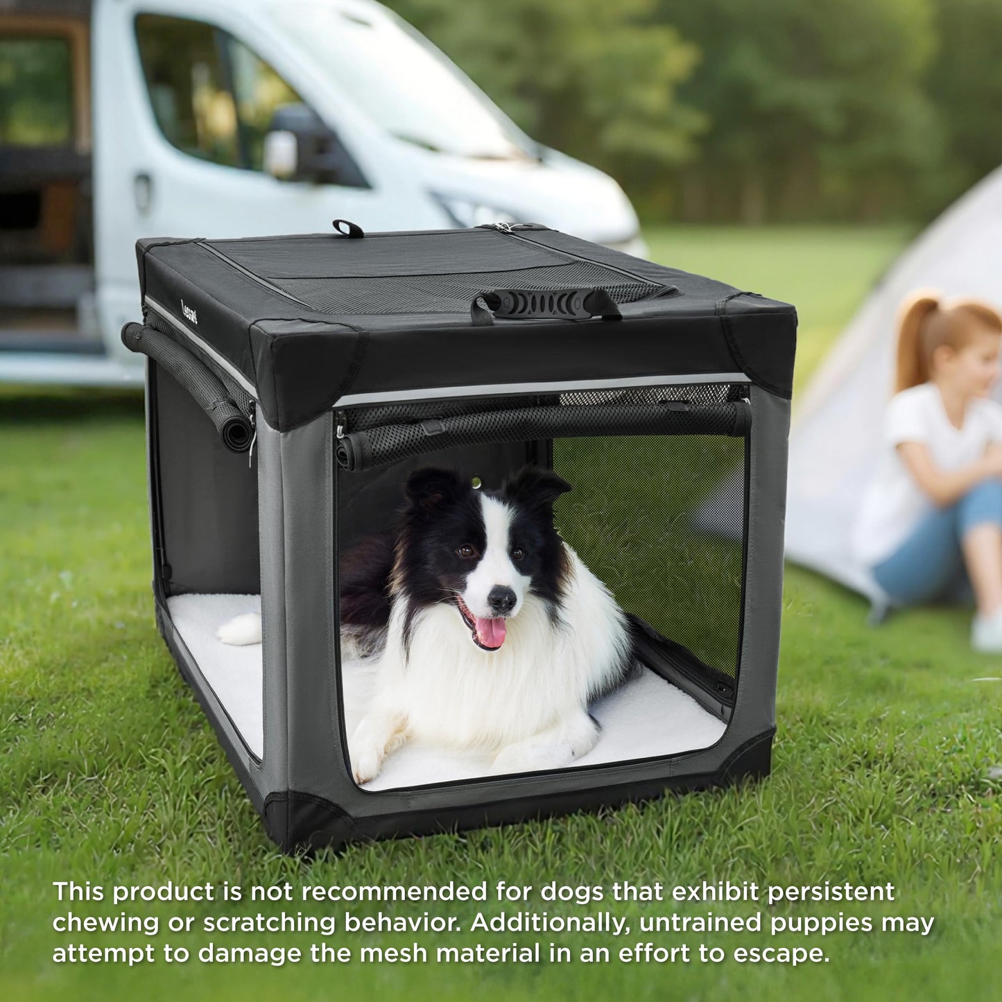 Lesure Shown on TODAY Show Soft Collapsible Dog Crate - 42 Inch Portable Travel Crate for Extra Large Dogs Indoor & Outdoor, 4-Door Foldable Pet Kennel with Mesh Windows, Black