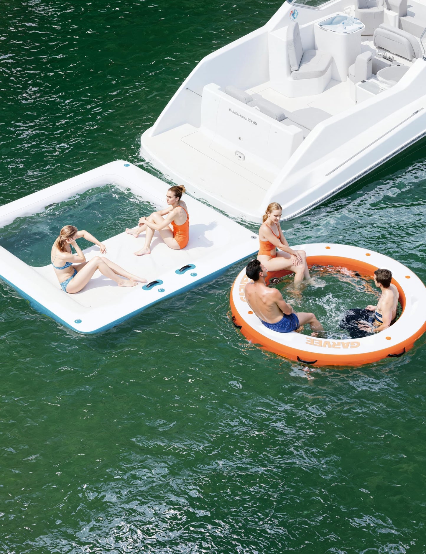 MegaChoice Round 8x8FT Inflatable Floating Dock, Non-Slip EVA Platform Water Mat with Mesh Swim Area, Heavy Duty Floating Island Raft for Pool, Lake, Beach, Ocean