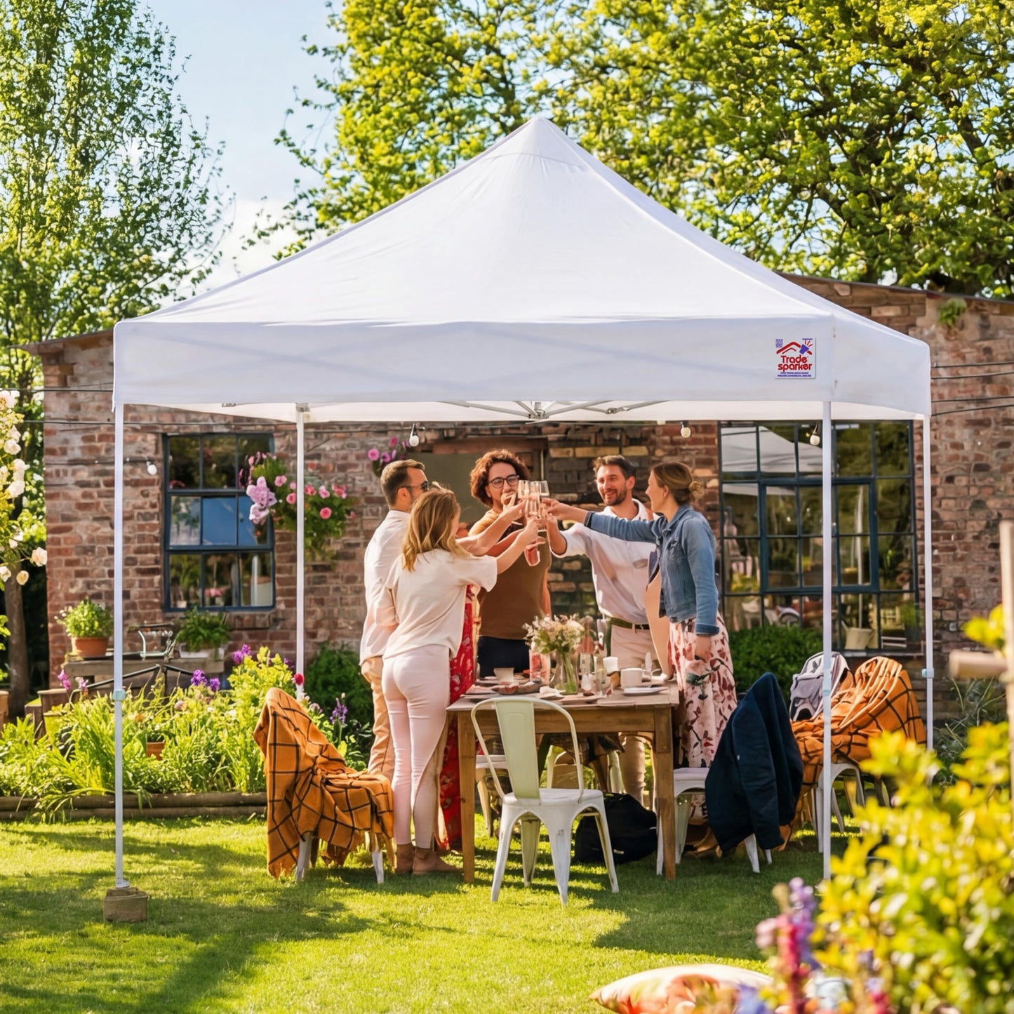 Tradesparker 10x10 Pop Up Canopy Tent,Commercial Movable Canopy with ApexCore LED&Rugged Casters-Instant Easy Setup Shelter Canopies with Weight Bags&Stakes for Outdoor Events Markets Vendors,White