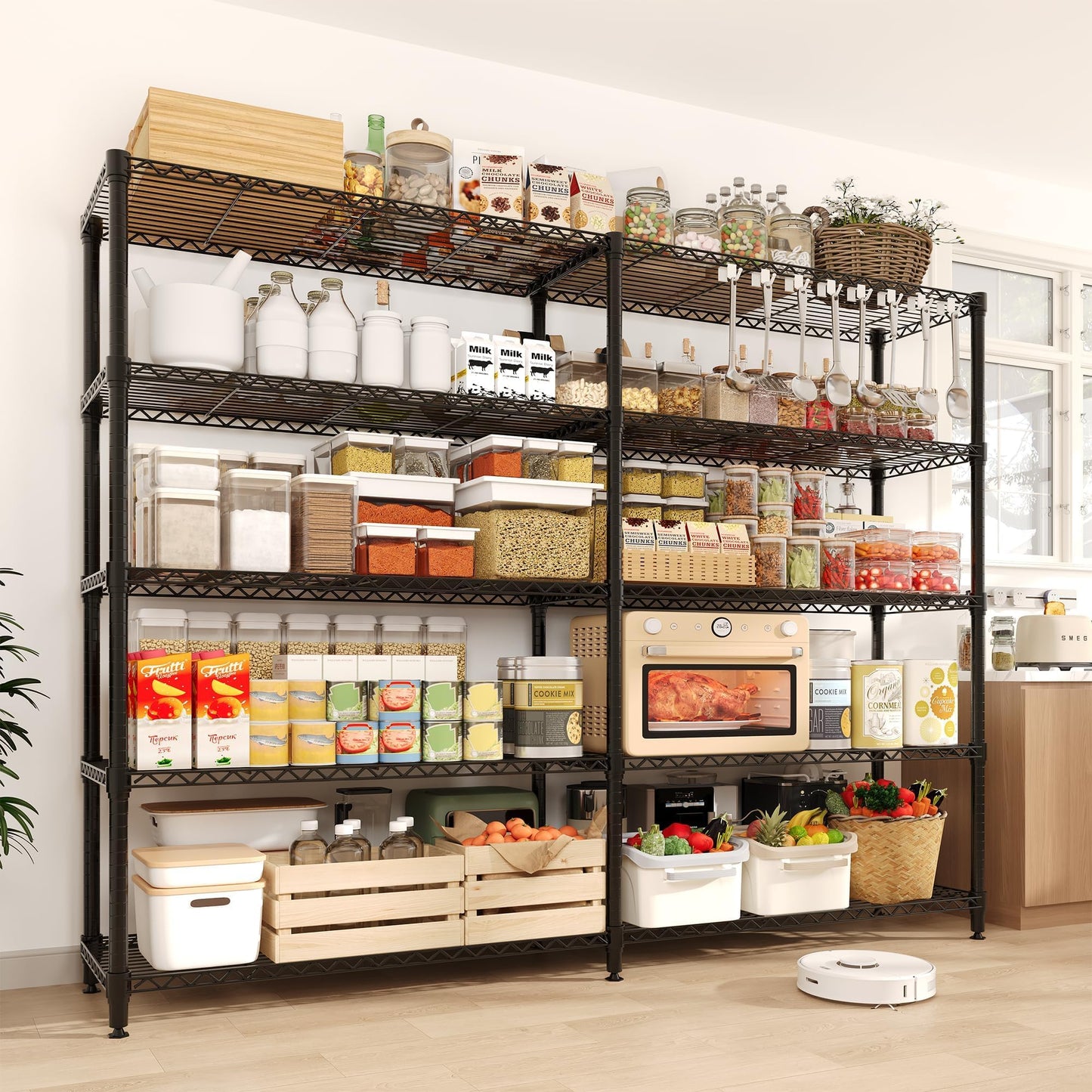 5-Shelf Heavy Duty Metal Storage Rack, 71" Wide Adjustable Wire Shelving with 1325 lbs Load Capacity, L-Shaped Design for Garage, Kitchen, Pantry, Basement, and Warehouse, 70.5" H x 15.8" D