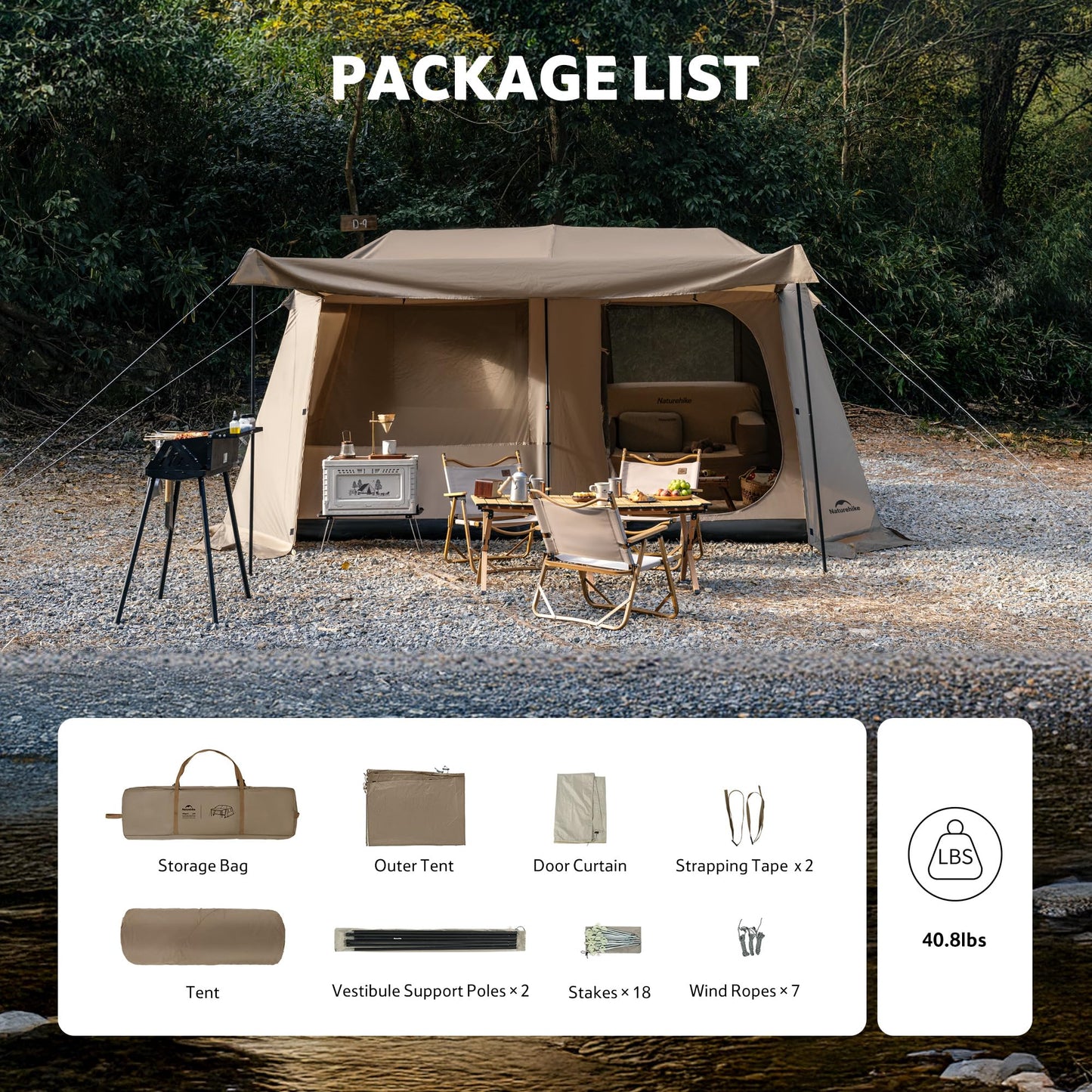 Naturehike Village Lite Camping Tent, 60S Easy Setup Instant Tents for Camping, Double Layer 4/8 Person Tent with with Full Rainfly