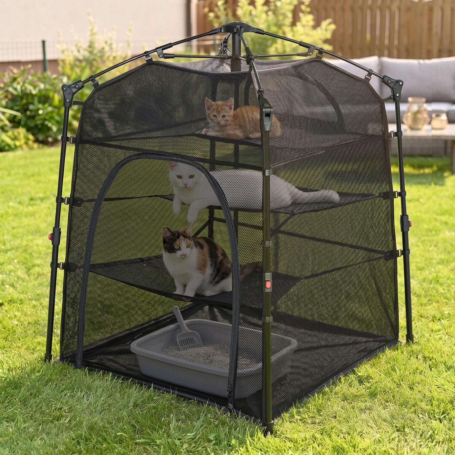 Catio Outdoor Cat Enclosure Pop up Cat Tower Tent Cat Playpen w/Breathable Mesh Portable Catio Kitten Pet Animal Play Pen Indoor Enclosed Kitty Patio Balcony Camping(Square,XL)