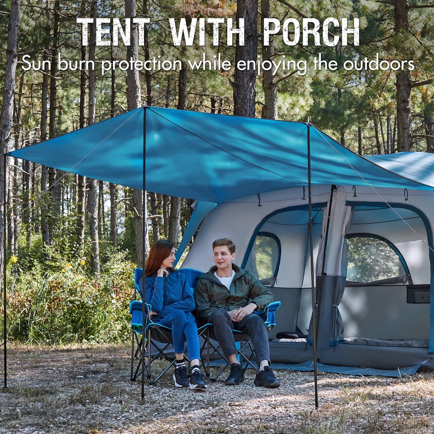 PORTAL Camping Tent, 10 Person Instant Cabin Tent with Rainfly, Large Mesh Windows & Upgraded Ventilation, Portable Big Tents with Carry Bag for Family Outdoor, Backpacking, Hiking, Blue