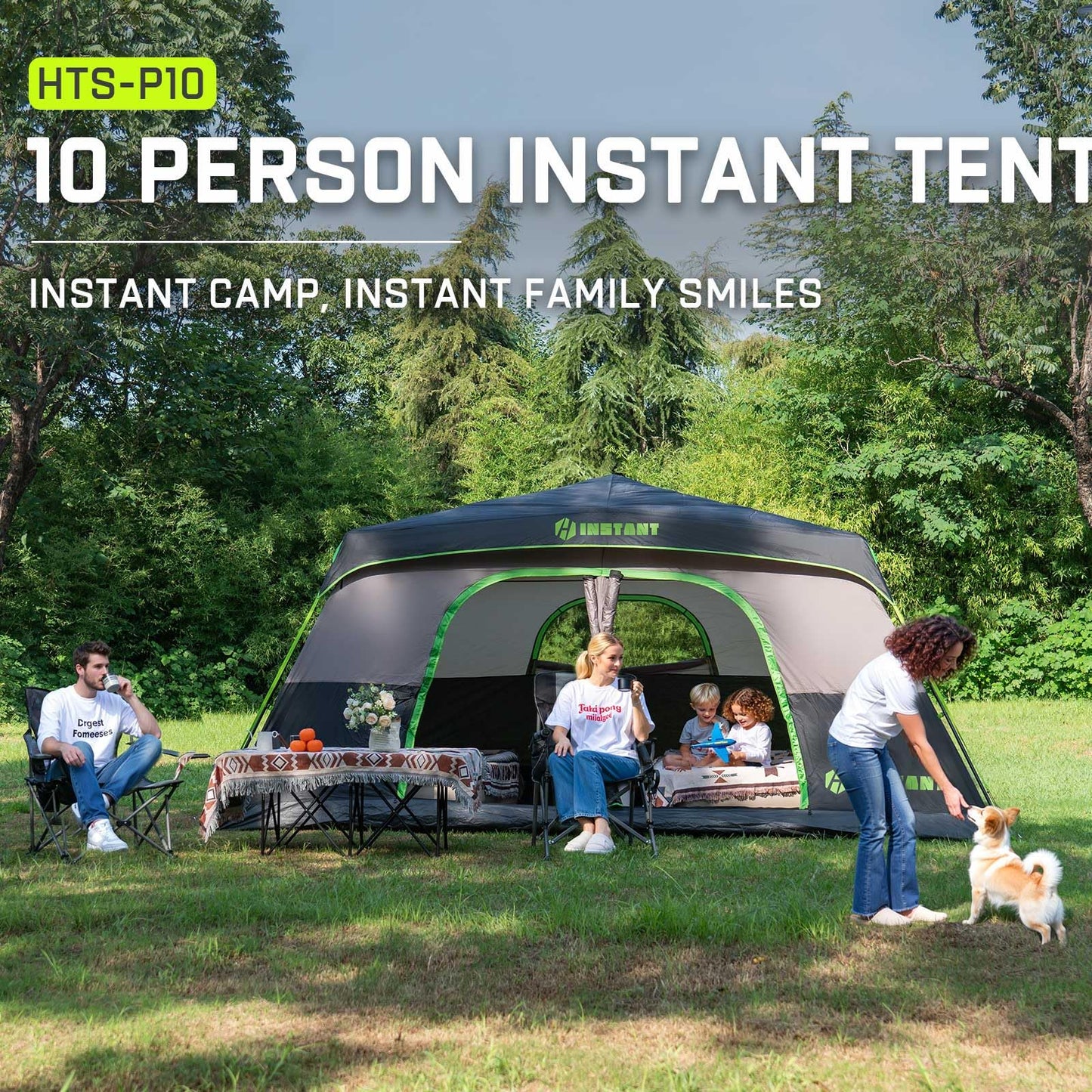 HINSTANT 4/6/8/10 Person Instant Tent, Waterproof Pop Up Tents for Camping with Rainfly, 60 Seconds Easy Setup, Automatic Cabin Tent for Family Camping with Expandable Carry Bag & Upgraded Ventilation
