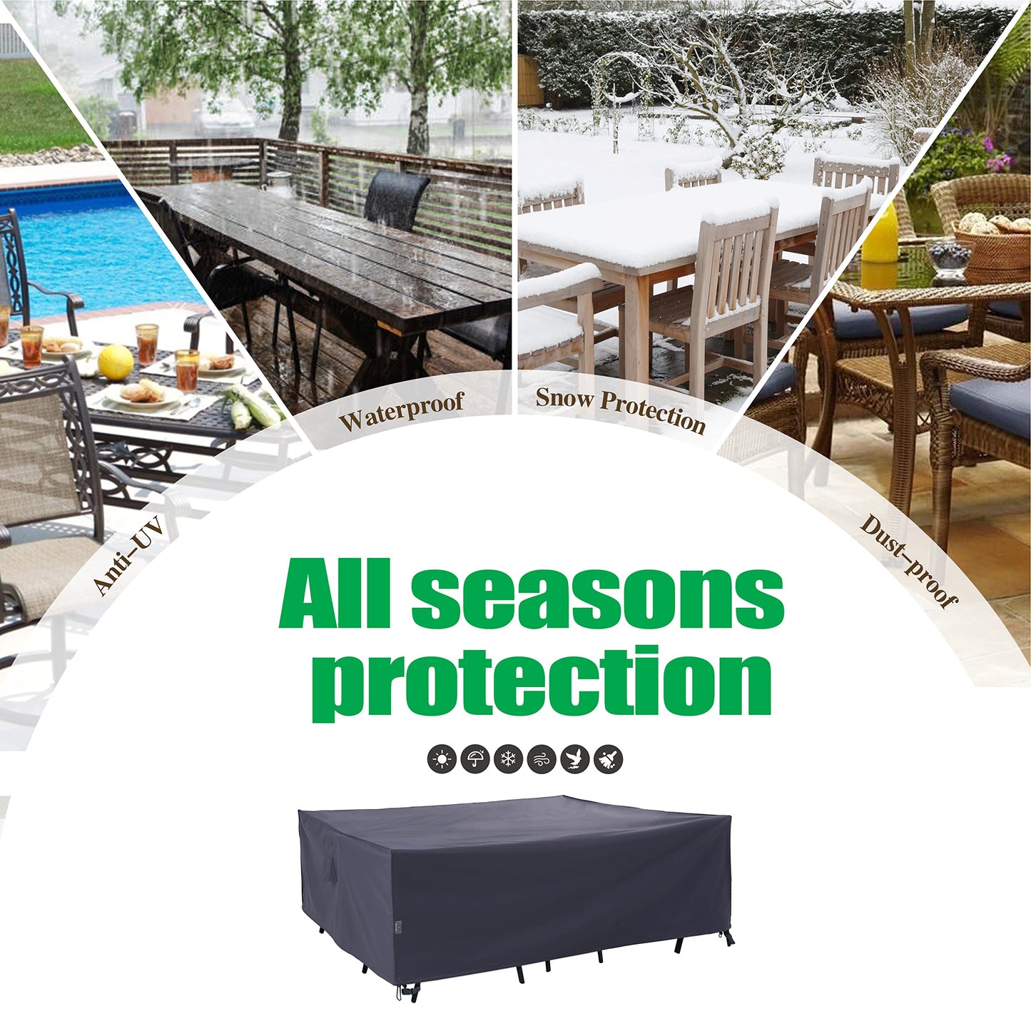 F&J Outdoors Heavy Duty Waterproof Anti-UV Rip-stop Fabric Extra Large Patio Furniture Covers, Grey, 180"x96"x36"
