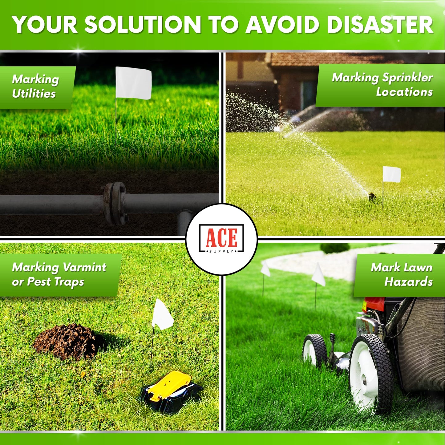White Marking Flags 1000 Pack - 4x5x21 Inch White Flags for Yard - Markers For Lawn, Irrigation, Landscaping, Survey & Sprinkler Head Marking