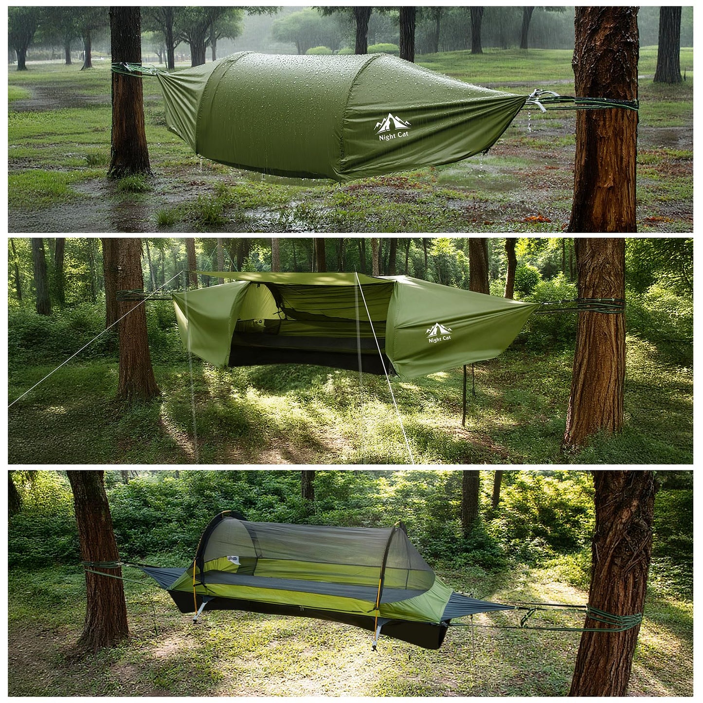 Night Cat Upgraded Flat Lay Hammock Tent Combo with Sleeping Pad Non Rolling for 1 Person Adults 330LBS 87x28x19in