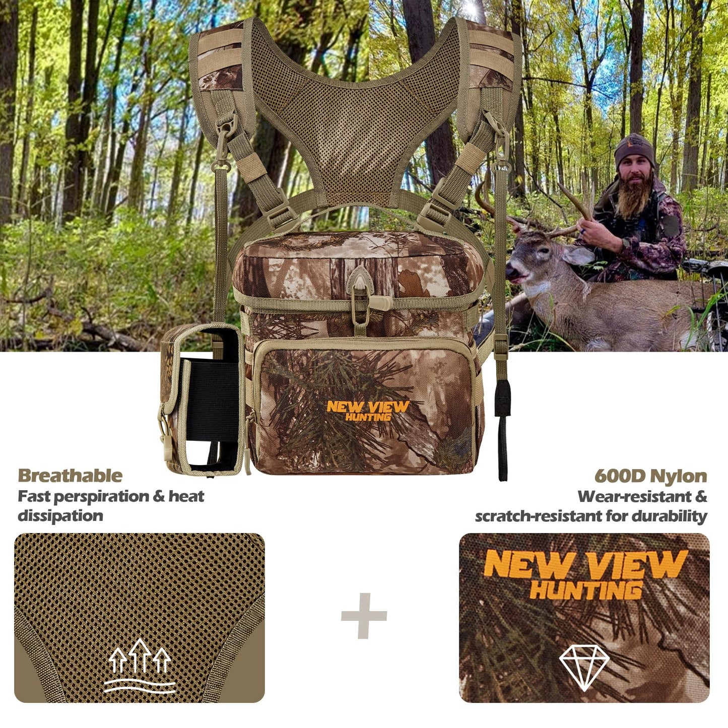 NEW VIEW 80L Hunting Backpack with Waterproof Rain Cover & Binocular Straps Harness Chest Pack with Detachable Rangefinder Pouch