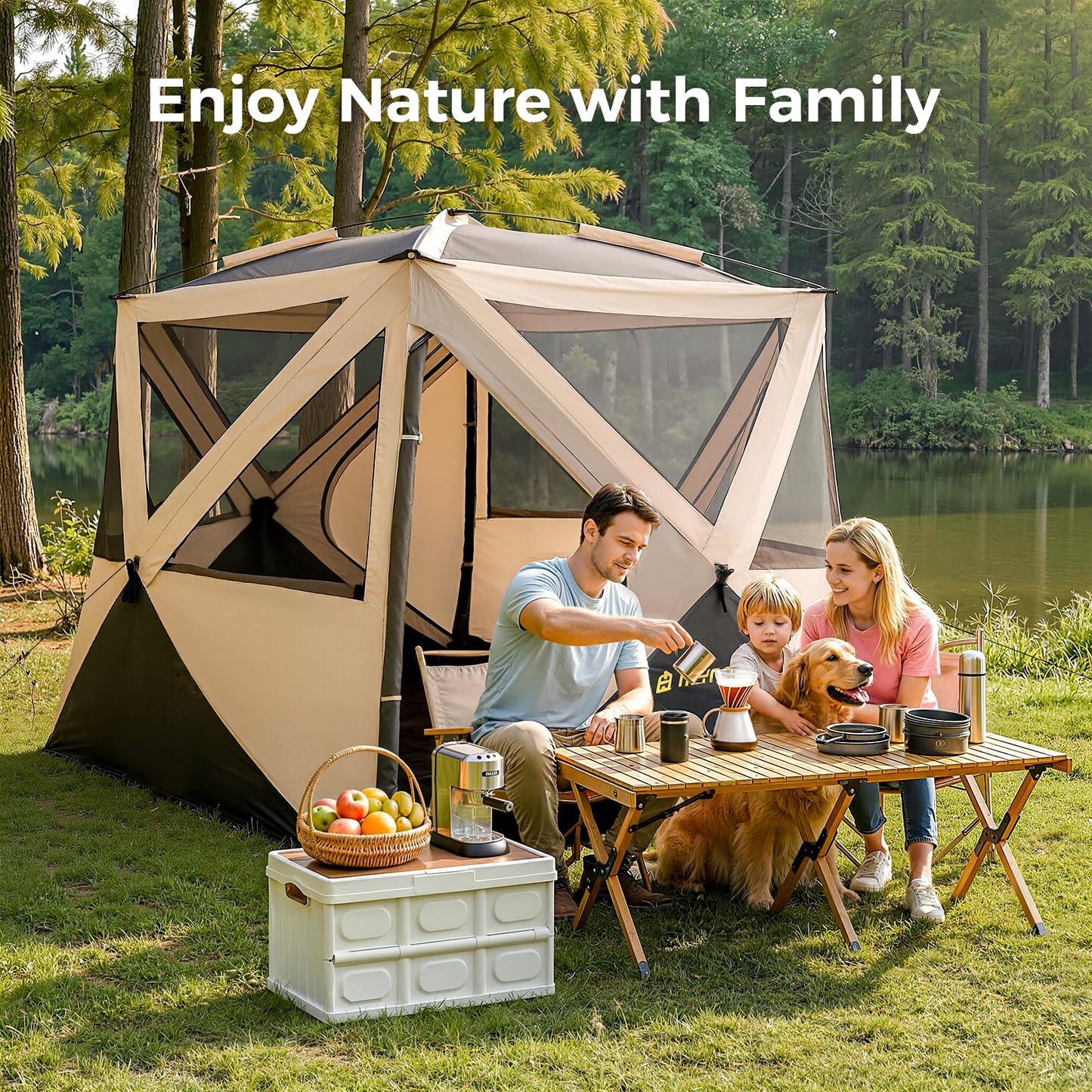 Camping Tent, 4 Person Tent for Camping, Setup in 60 Seconds, 4 Person Pop up Tents, Hub Tents, Water-Resistant, Windproof, Instant Cabin Tents with Rainfly & Carry Bag for Outdoor Camping