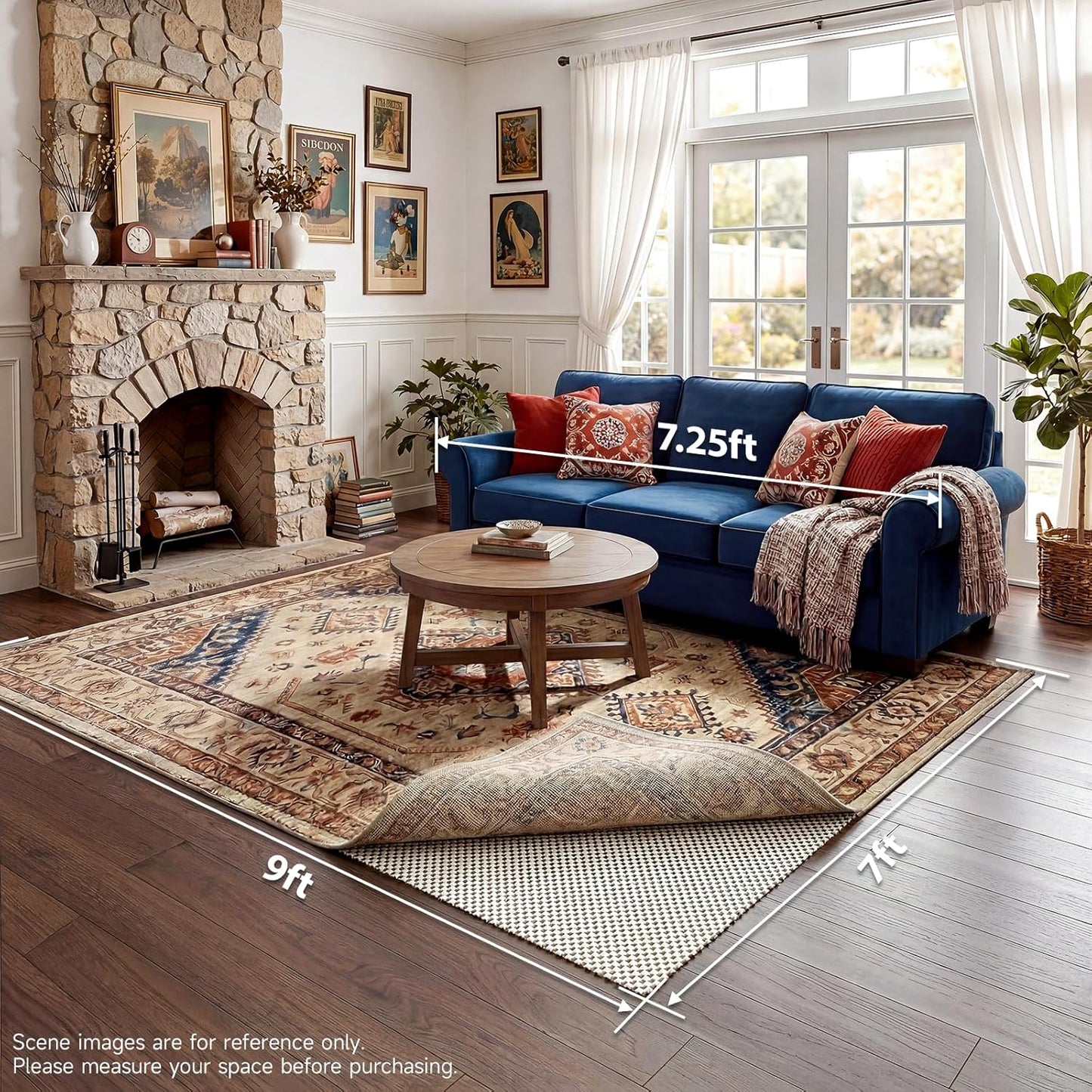 Veken Rug Pad Gripper - Non-Slip 7x9 Ft Mat for Hardwood & Tile Floors | Thick Anti-Skid Design