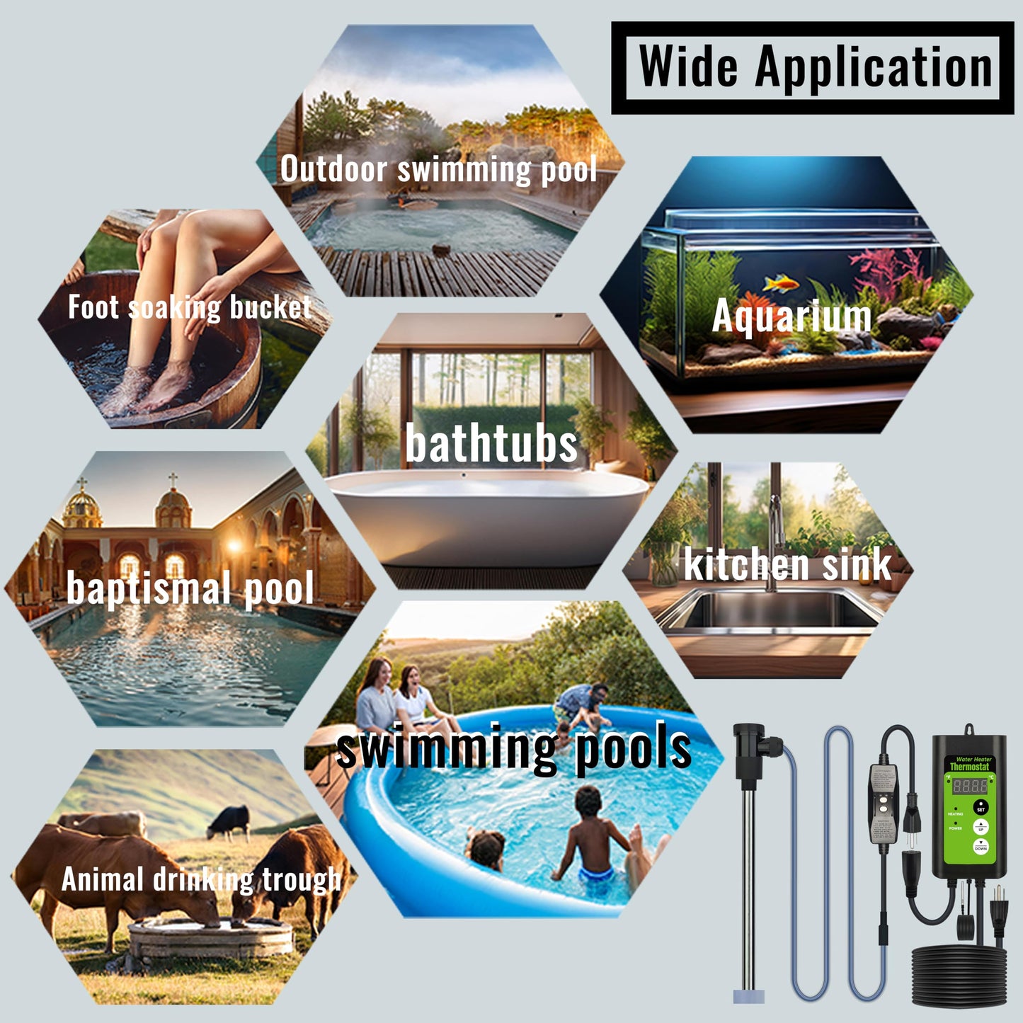 LINGLONGTEMP 2000W Submersible Hot Tub & Pool Portable Electric immersion Water Heater with Temp Control, GFCI for Swimming Pool, Pond, Bathtub, inflatable pool, Baptismal, above ground pool & Spa tub