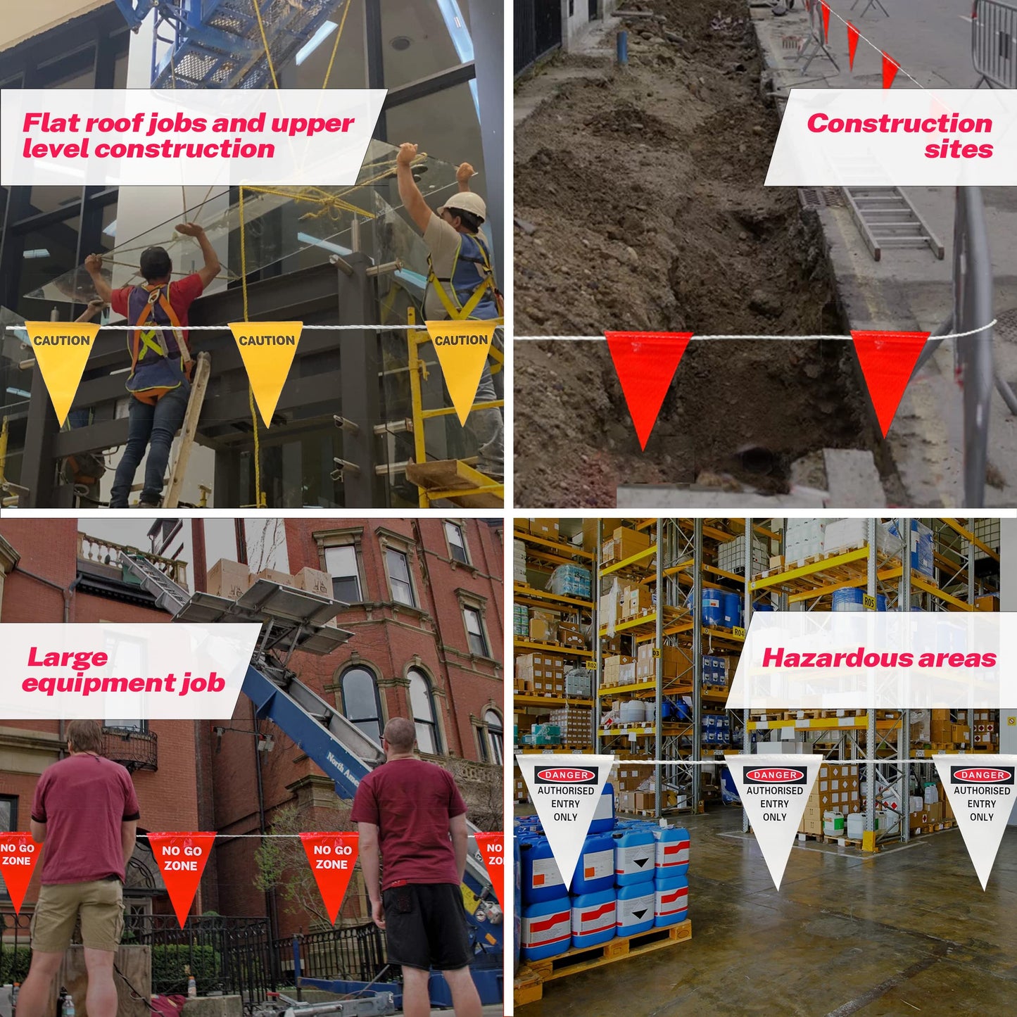 NACARUM OSHA Perimeter Marking Flags (408FT String) Warn of Hazardous Areas, Traffic Control.Marking Construction Sites, Scaffolding, Sporting Events, Private Property.