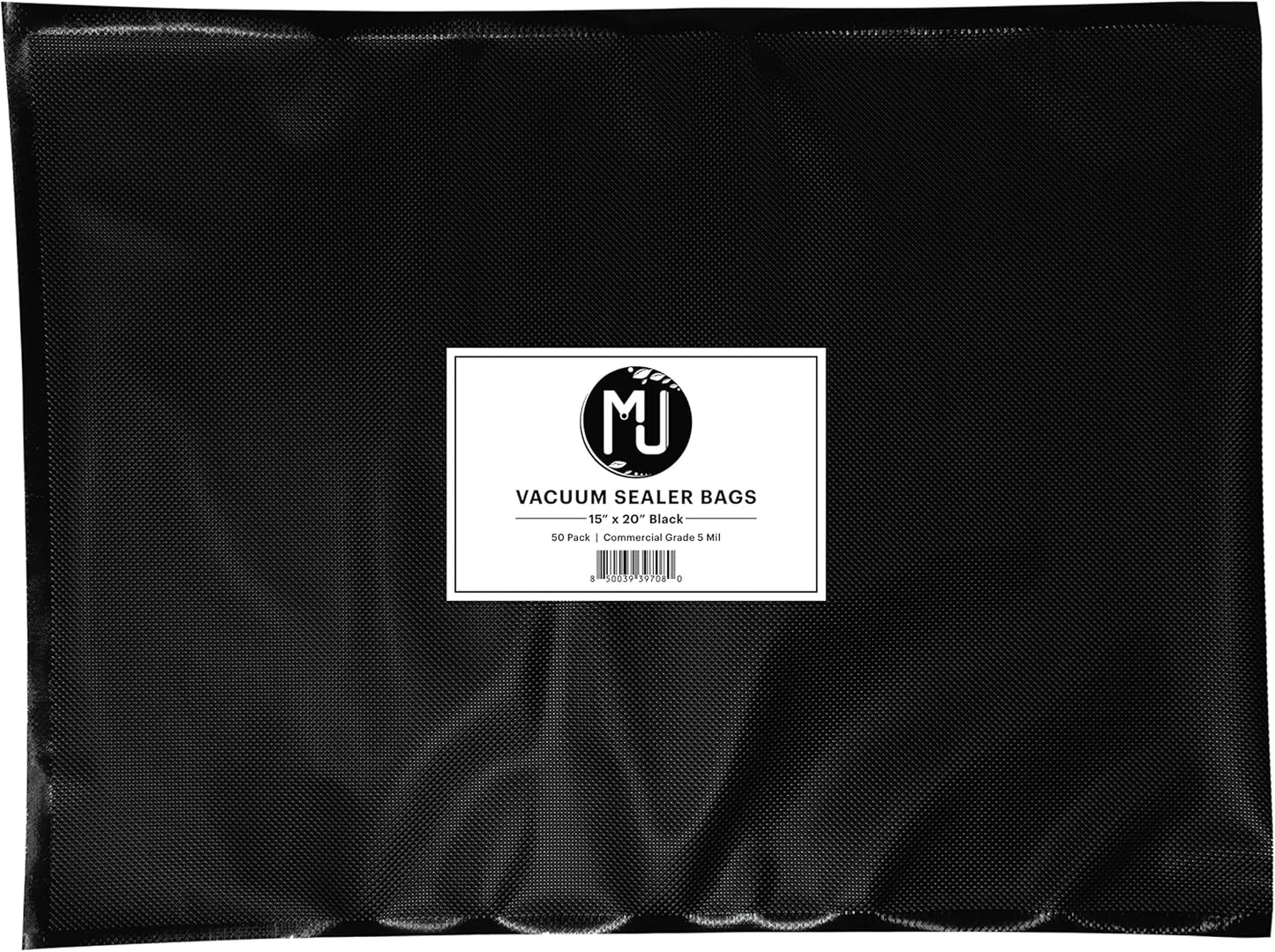 MJ Commercial-Grade Vacuum Sealer Bags - Food Storage & Sous Vide | 50 Pack (15" x 20", 5 Mil, All Black)