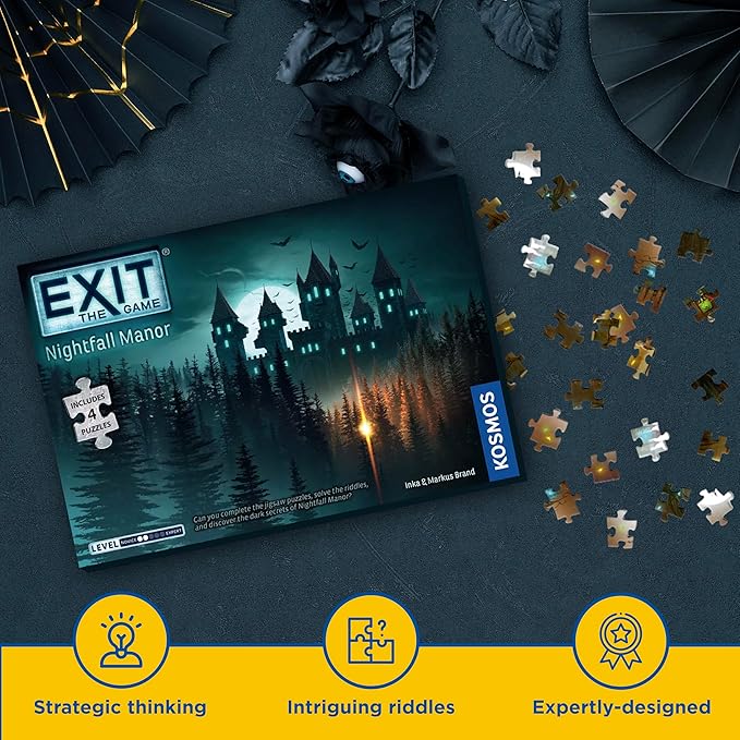 EXIT: Nightfall Manor (with Jigsaw Puzzles) | EXIT: The Game – A Kosmos Game | Family-Friendly Jigsaw Puzzle-Based at-Home Escape Room Experience | Collaborative Game | for 1 to 4 Players Ages 10+