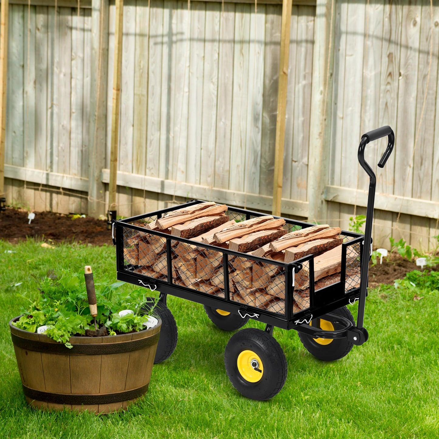 550Lbs Steel Garden Cart, Heavy Duty Garden Wagon Cart with 180° Rotating Handle & 10in All Terrain Wheels,Removable Sides Metal Yard Utility Wagon Carts.