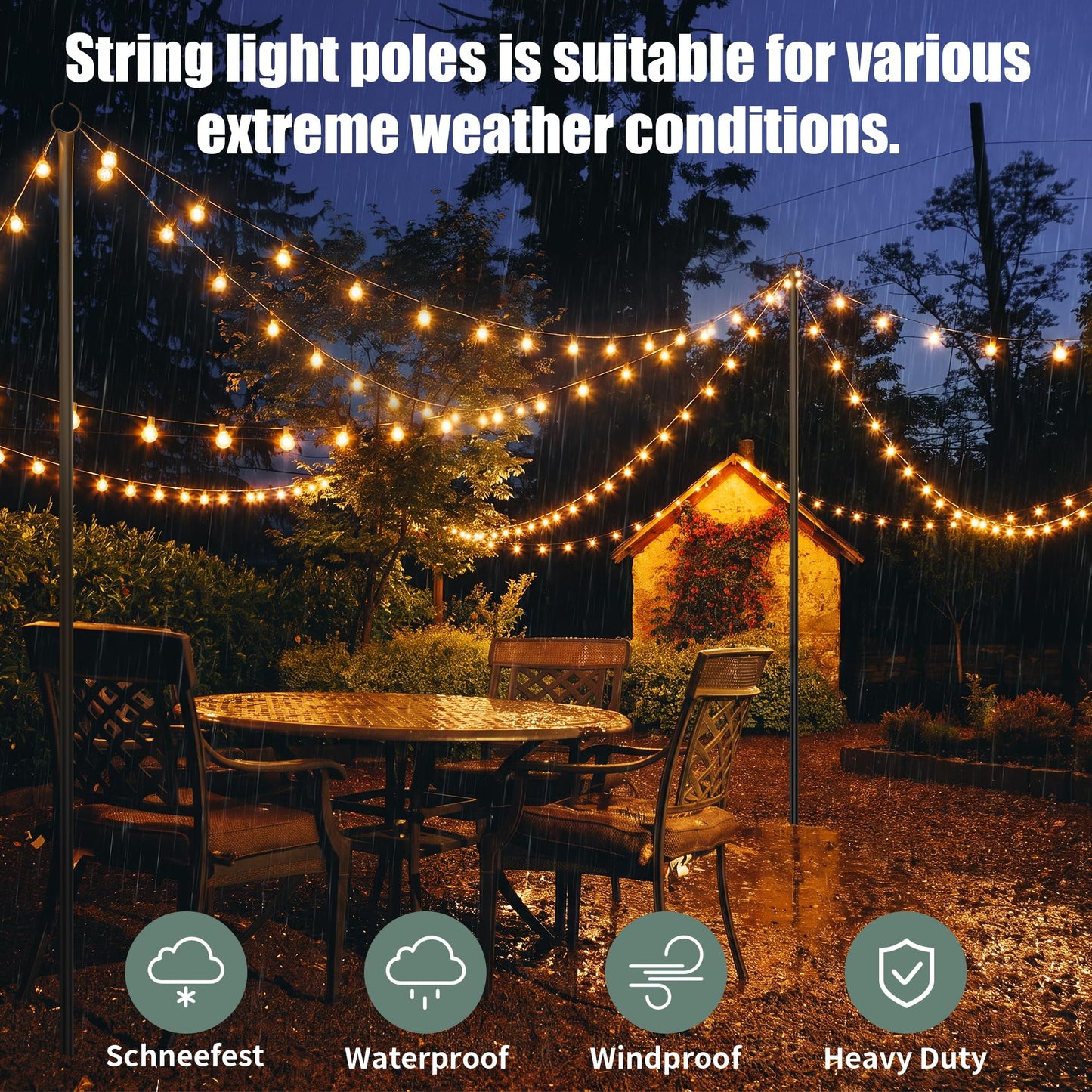 Espird String Light Poles for Outside 4 Pack, 10.5 Feet Outdoor String Lights Poles for String Lights, Backyard Patio Light Poles for Bistro Party Wedding, Metal Outdoor String Light Pole