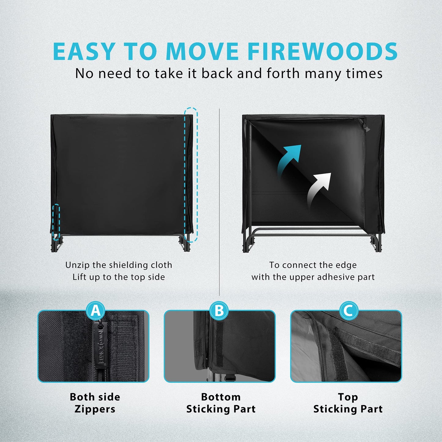 VIVOHOME 21.5 Inches Folding Heavy Duty Firewood Storage Log Rack with 4ft Heavy Duty Indoor Outdoor Firewood Storage Log Rack and Cover Combo Set