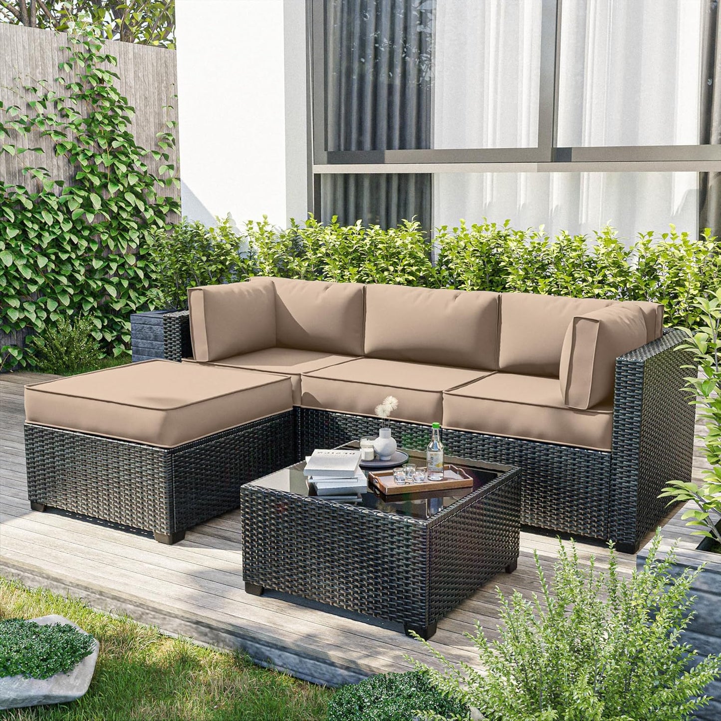 Skiennix Outdoor Patio Furniture Cushion Covers - Waterproof Replacement Set for 5-Pack Couch Cushions