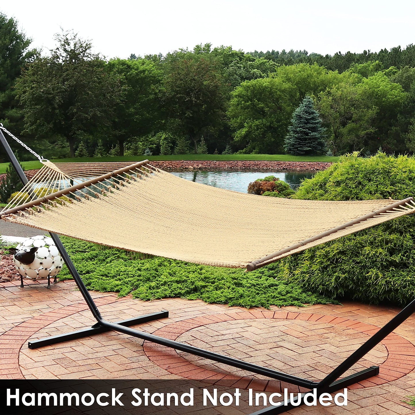 Sunnydaze Soft-Spun Polyester Rope Double Hammock for Outside - 600-Pound Weight Capacity Extra Large Hammock - Tan